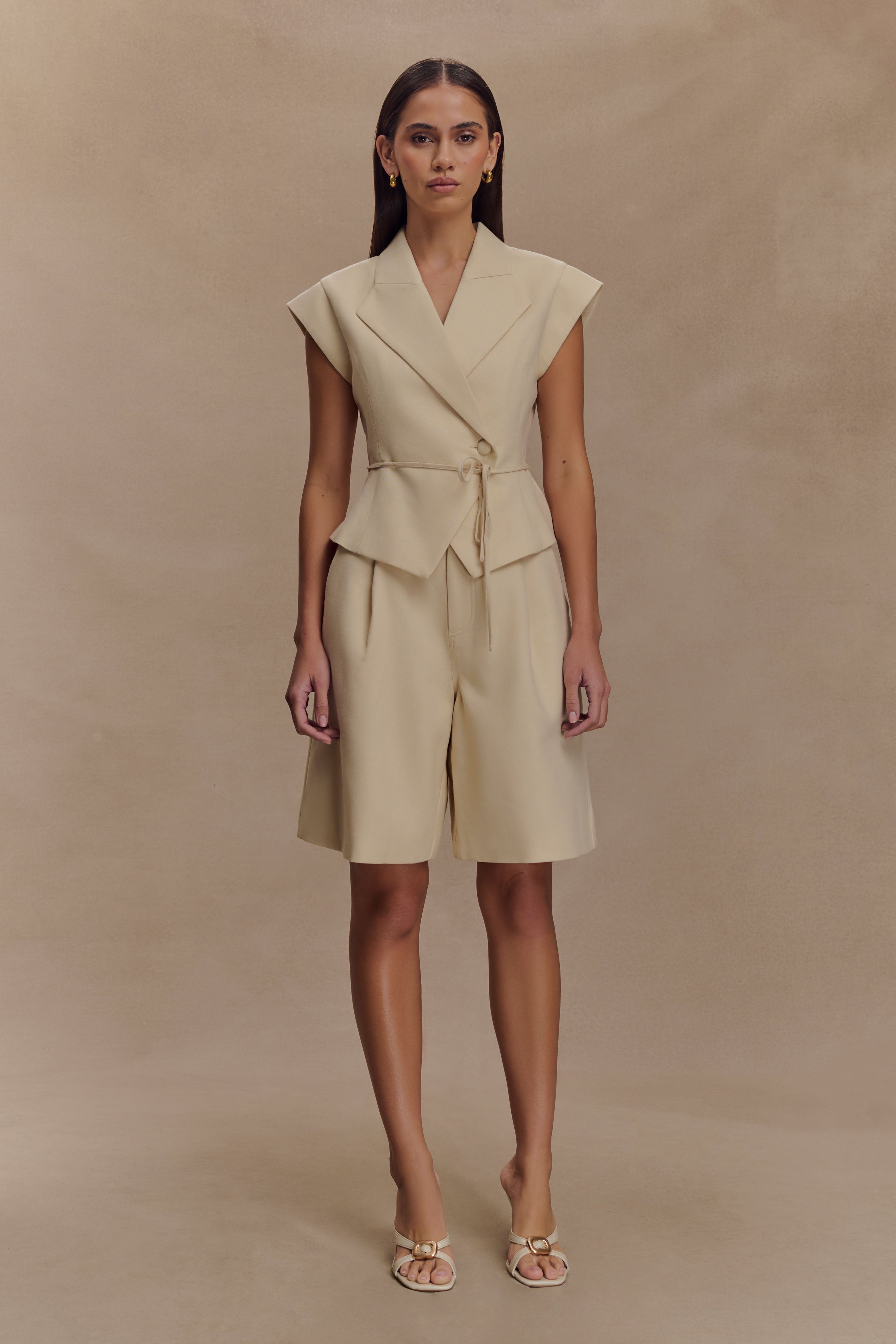 High-Waisted Linen Shorts for Women | Andina Natural Beige
