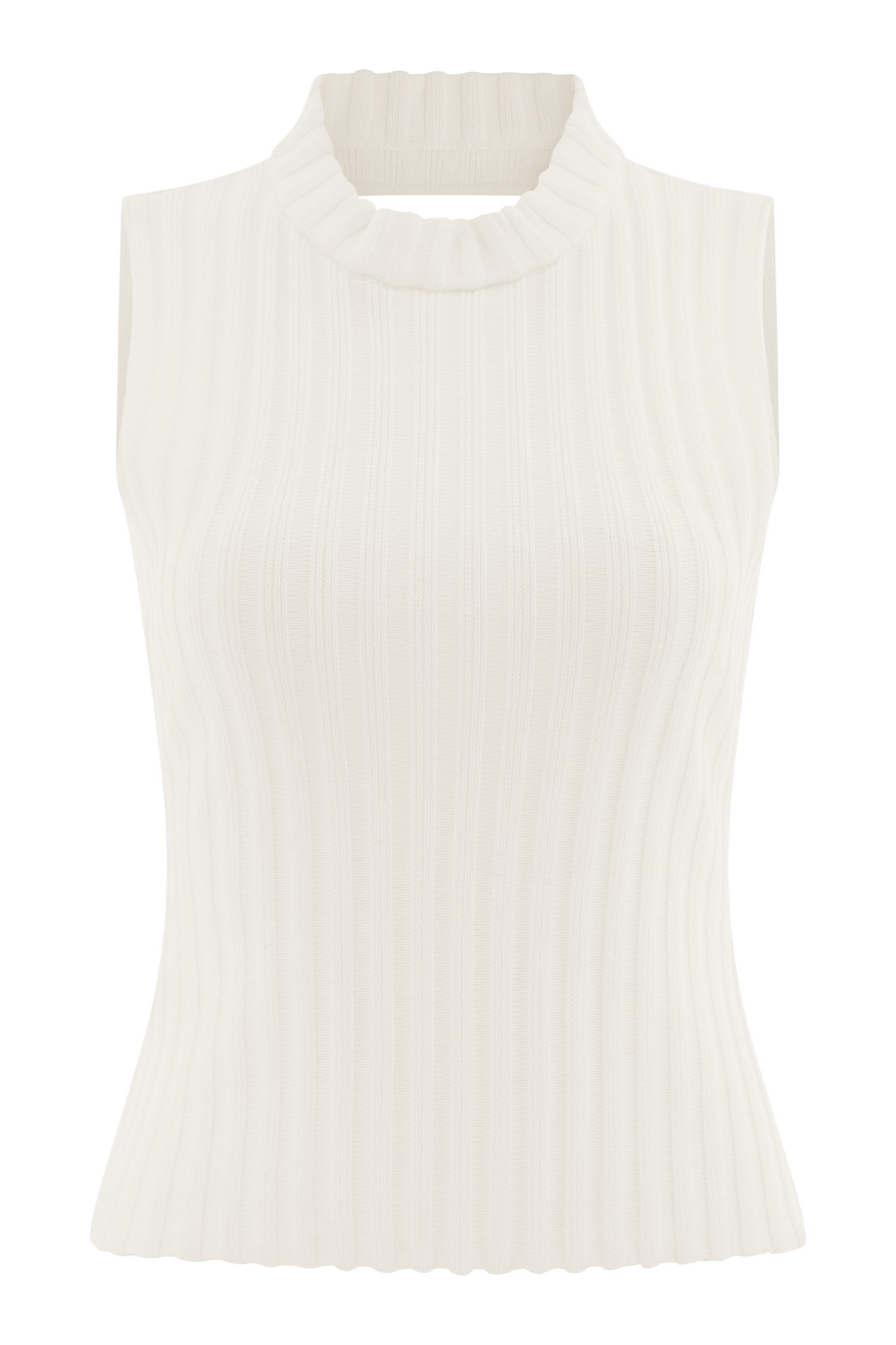 Sleeveless Turtle Neck Knit Top with Open Back | Oona Ivory