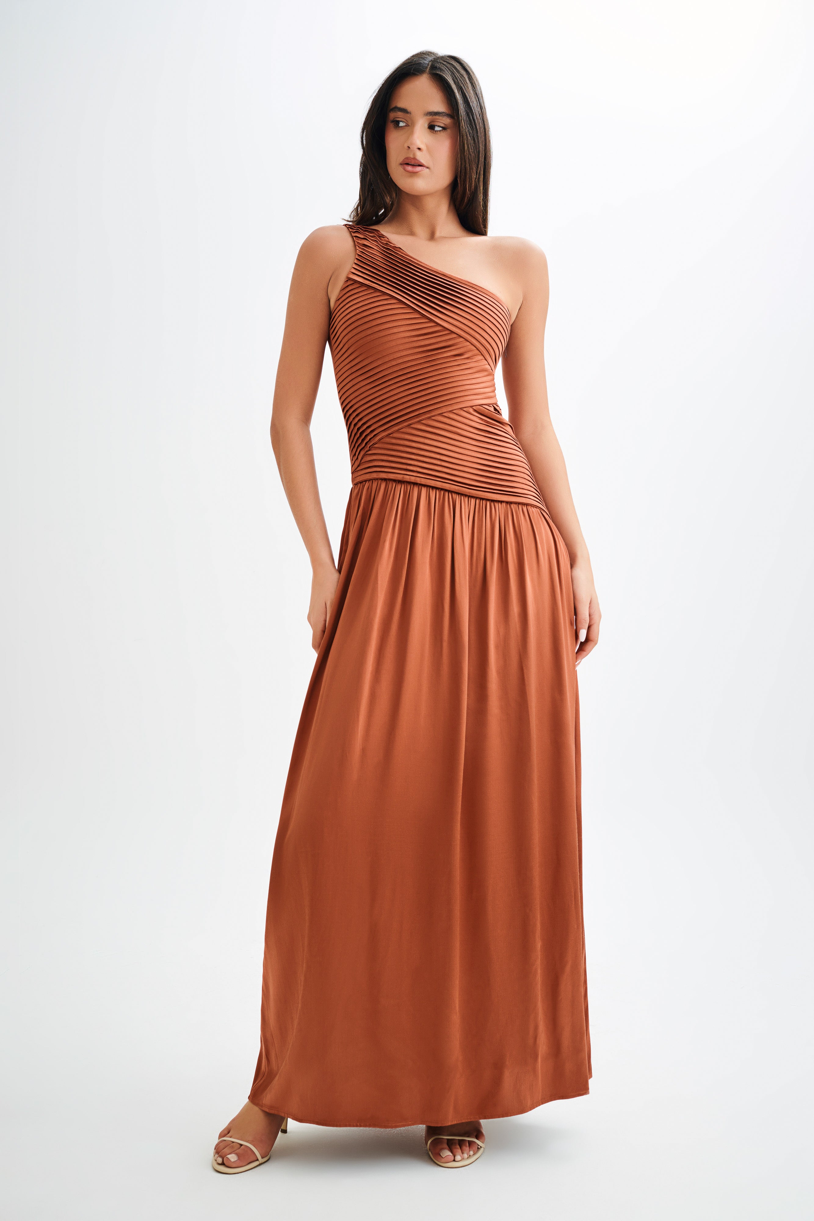 One Shoulder Pleated Maxi Dress for Special Occasions | Jenna