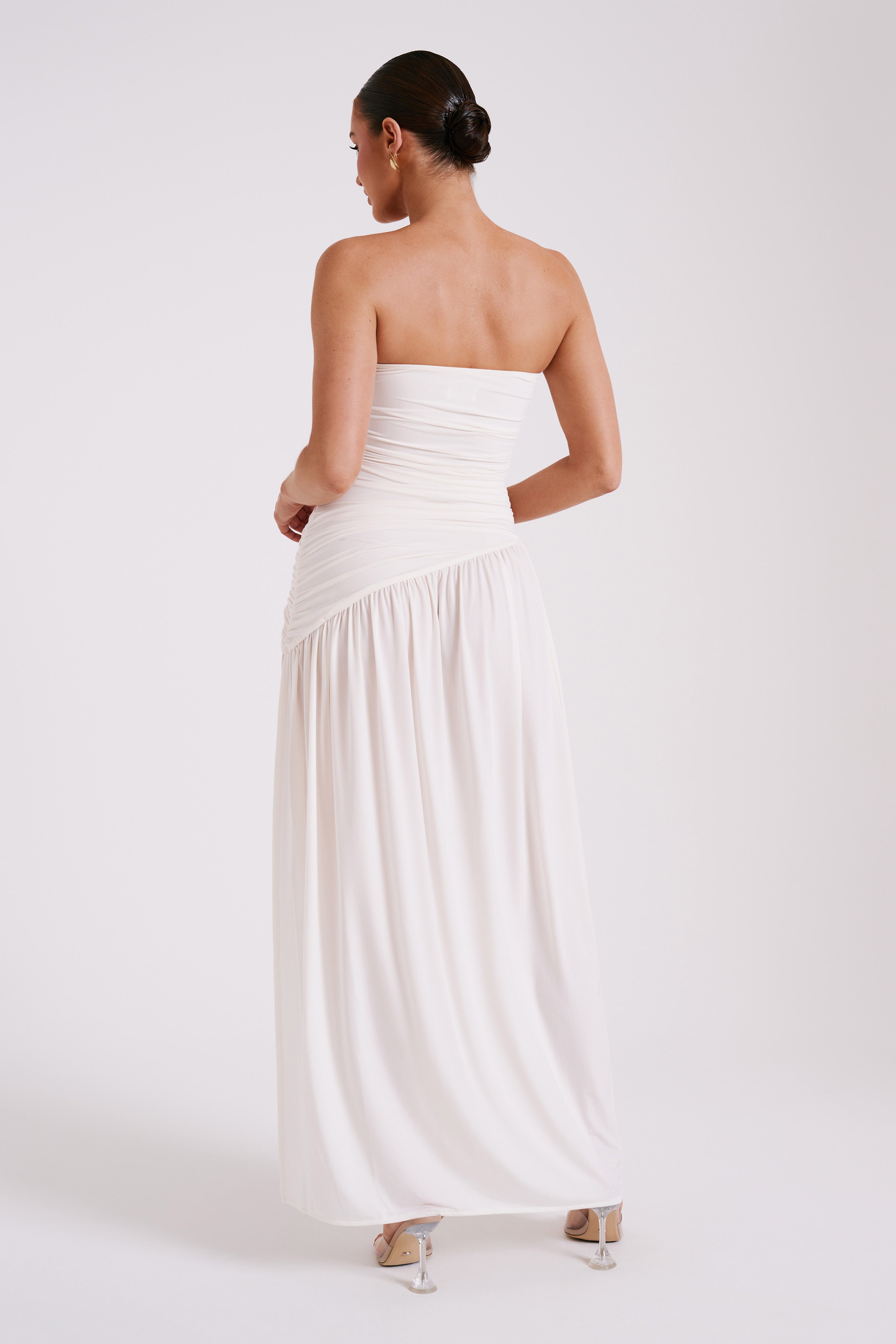 Strapless Maxi Dress with Side Split & Ruched Bodice | Bex Ivory