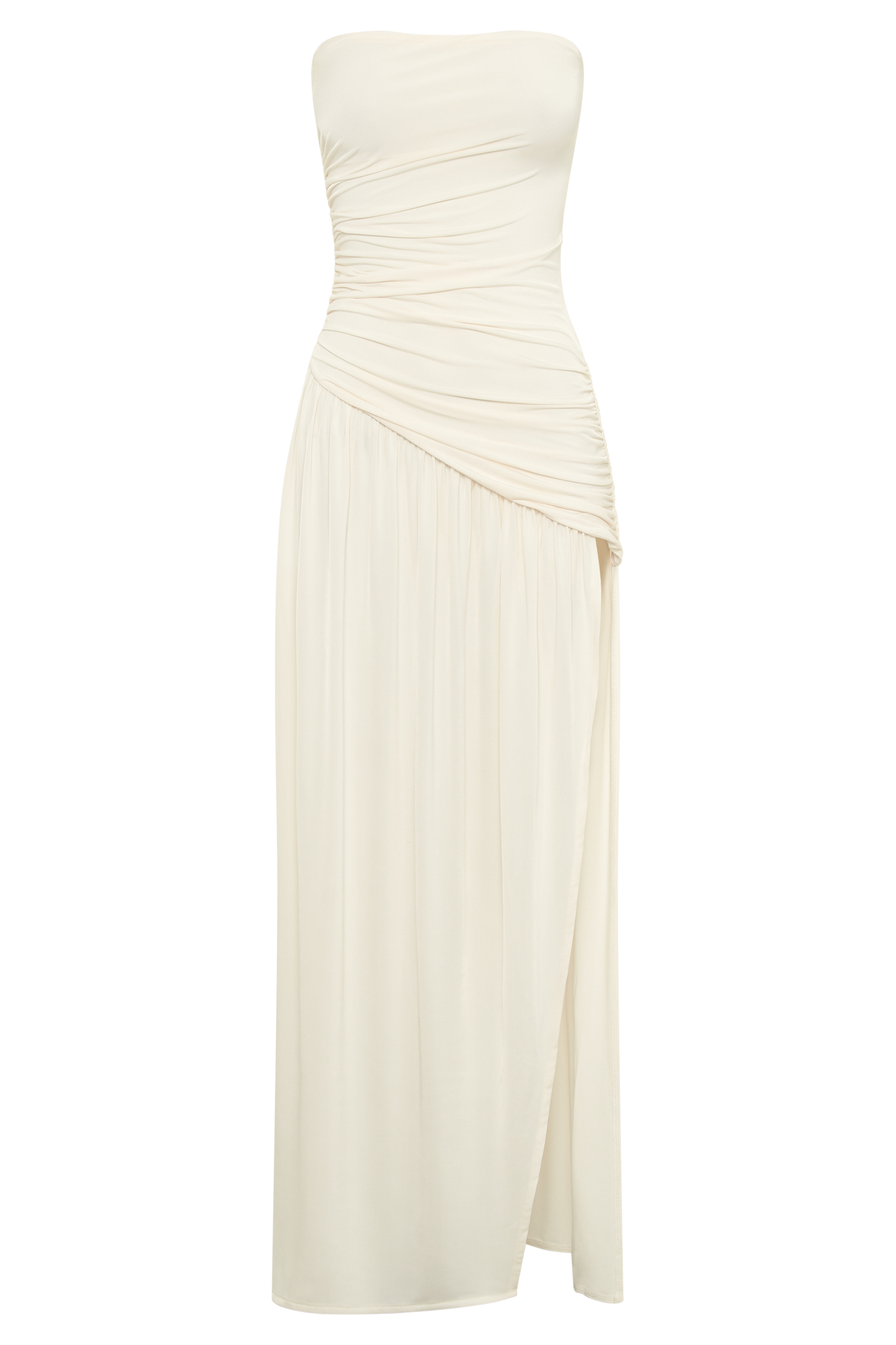 Strapless Maxi Dress with Side Split & Ruched Bodice | Bex Ivory