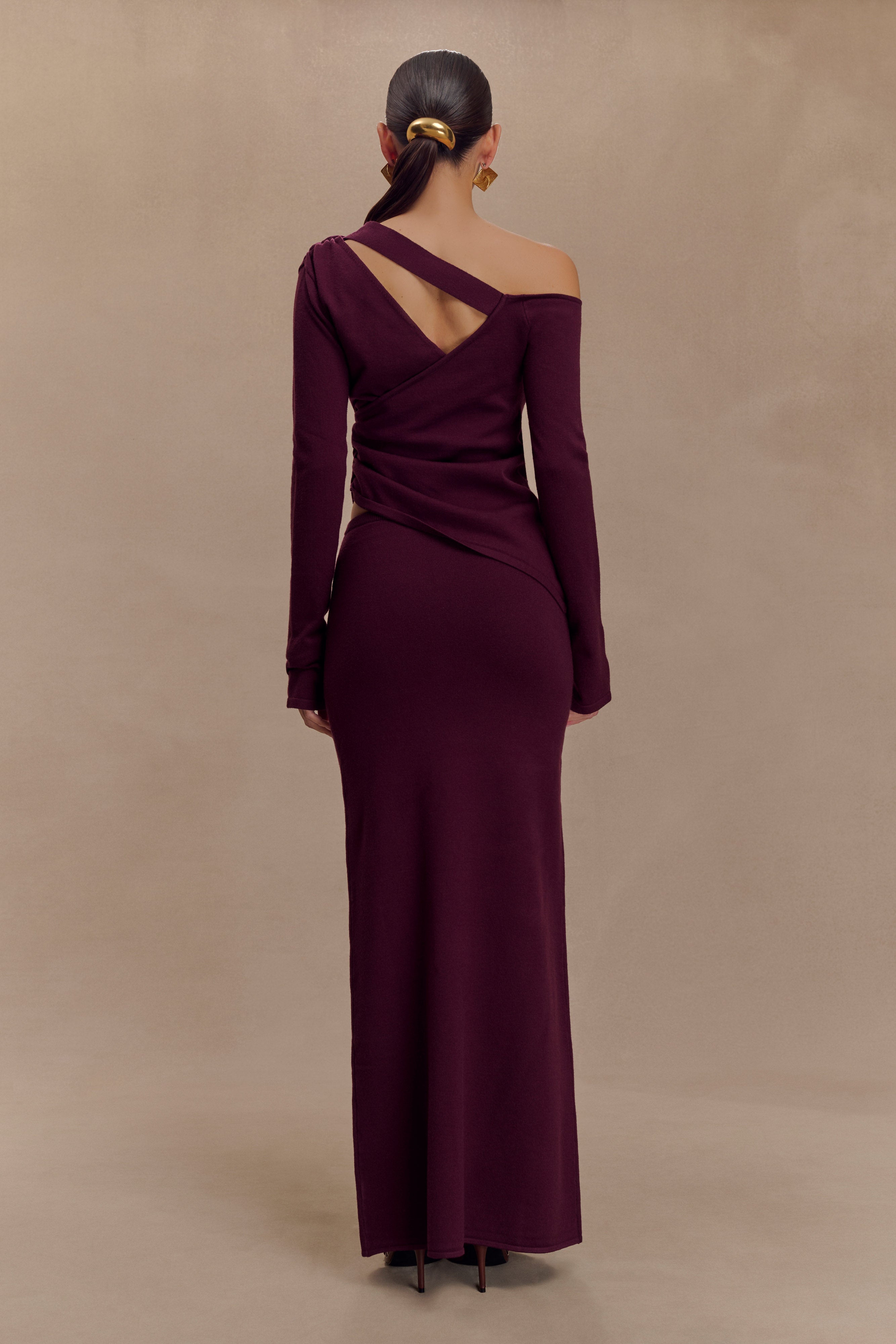 High-Waisted Knit Maxi Skirt with Elastic Waistband | Miles - Plum