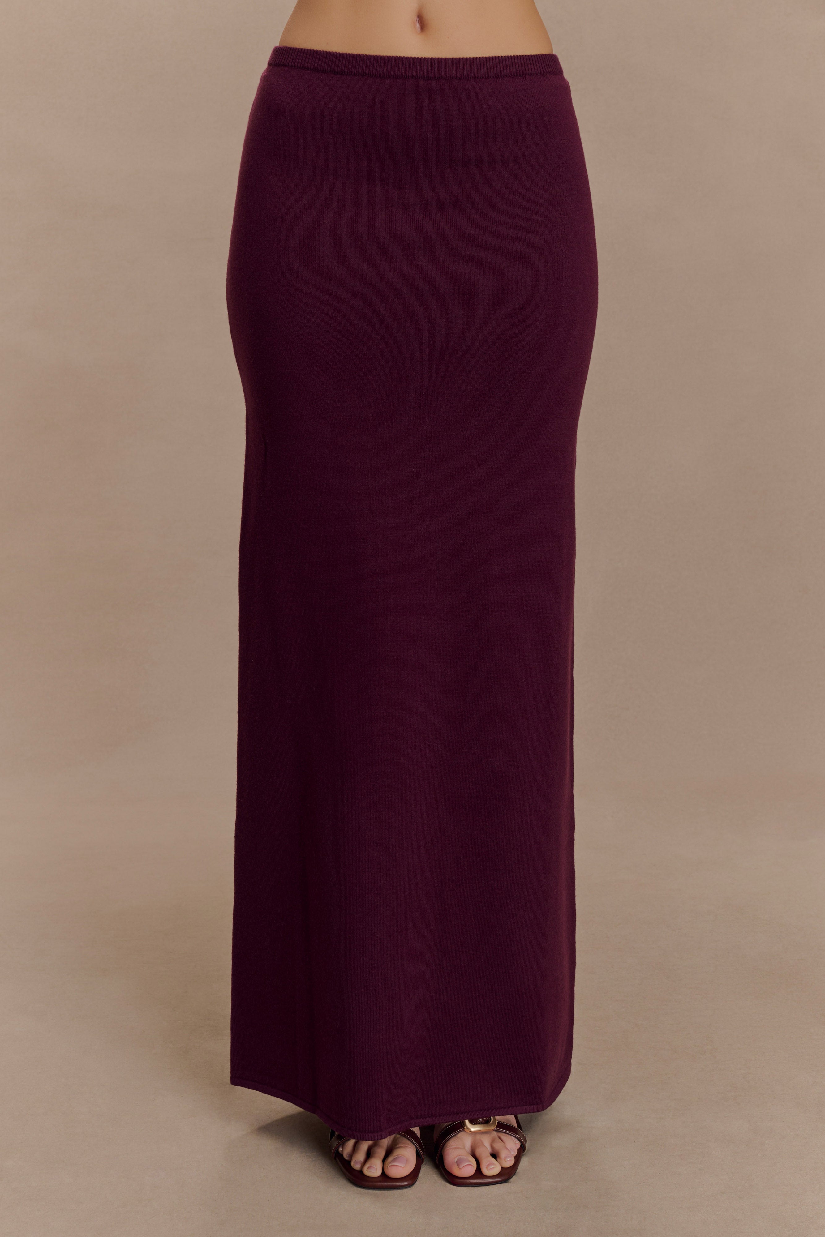 High-Waisted Knit Maxi Skirt with Elastic Waistband | Miles - Plum