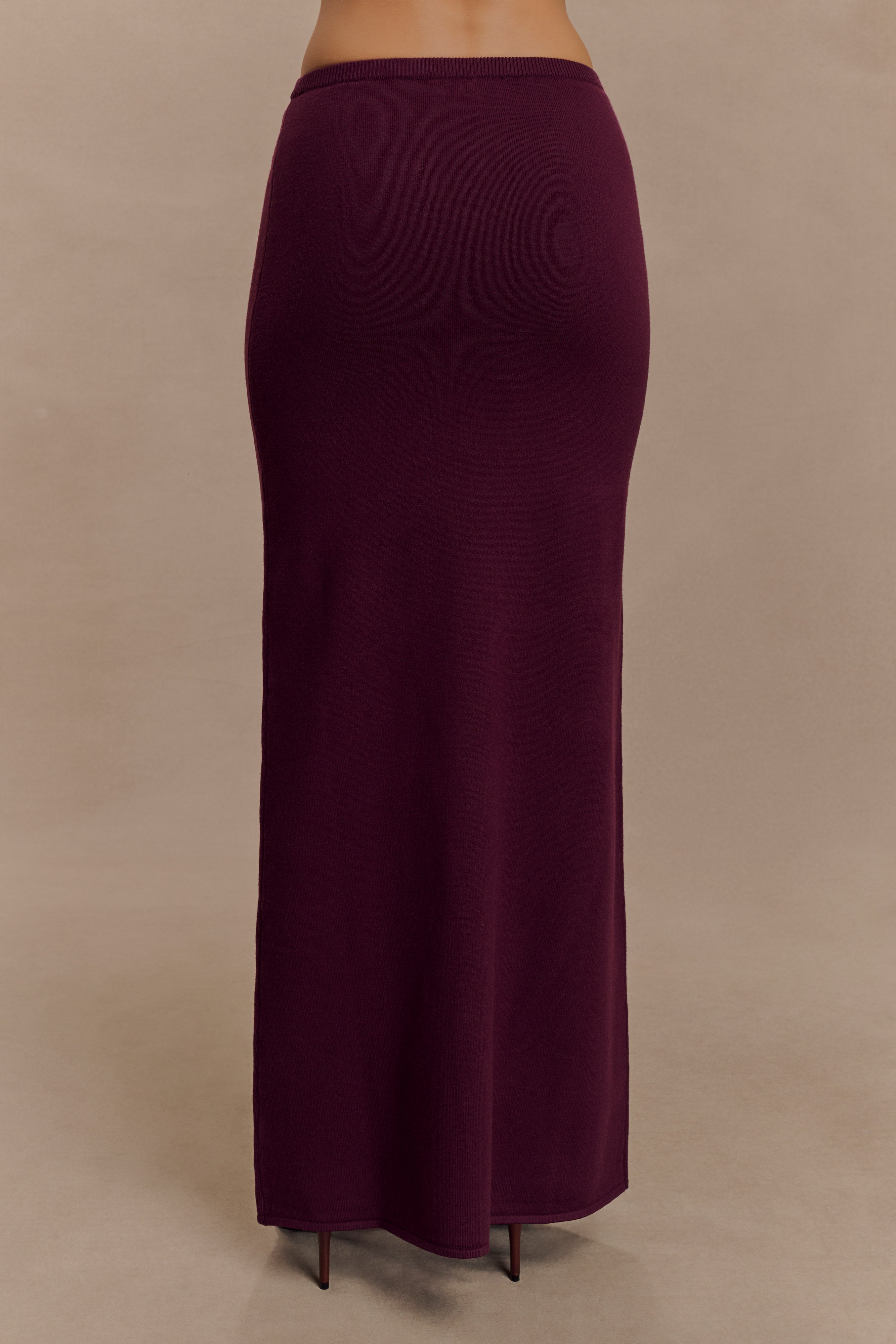 High-Waisted Knit Maxi Skirt with Elastic Waistband | Miles - Plum