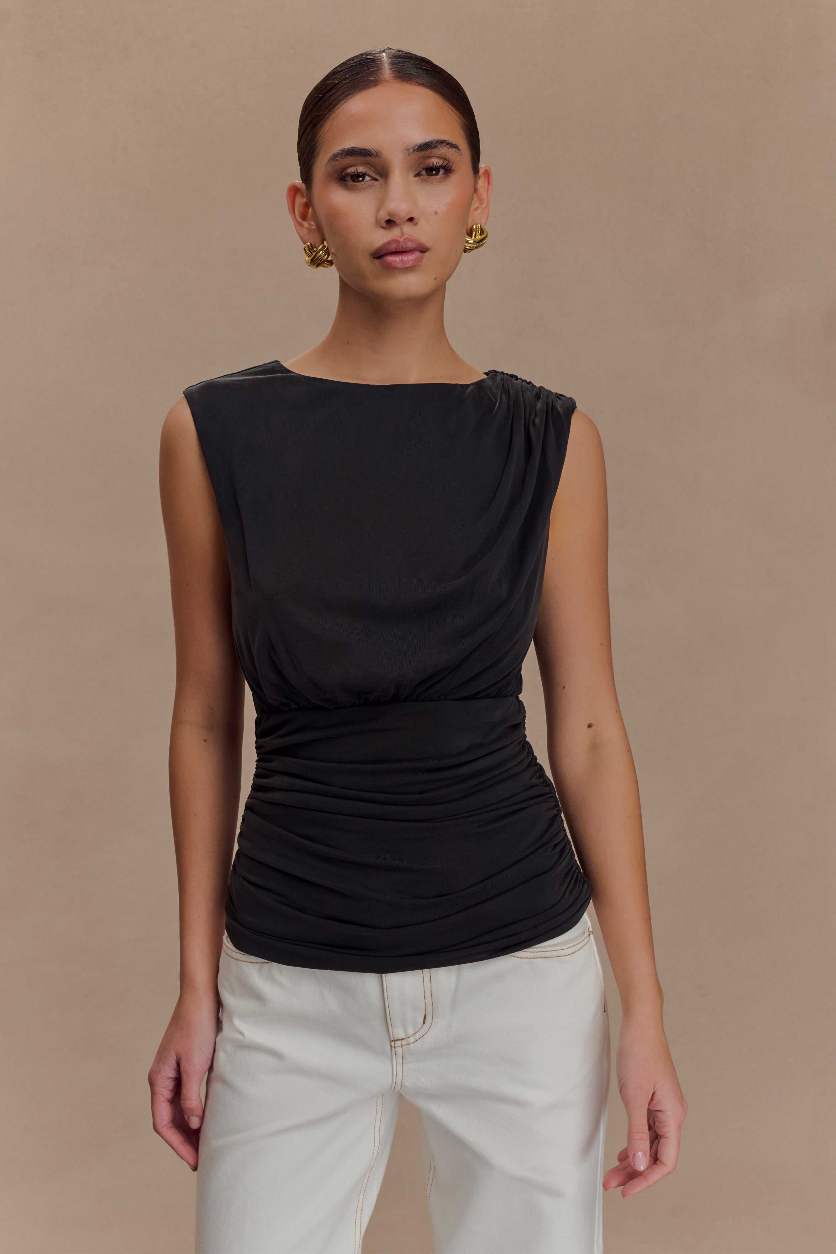 Minimalist Short Sleeve Top with Asymmetric Neckline | Anthony