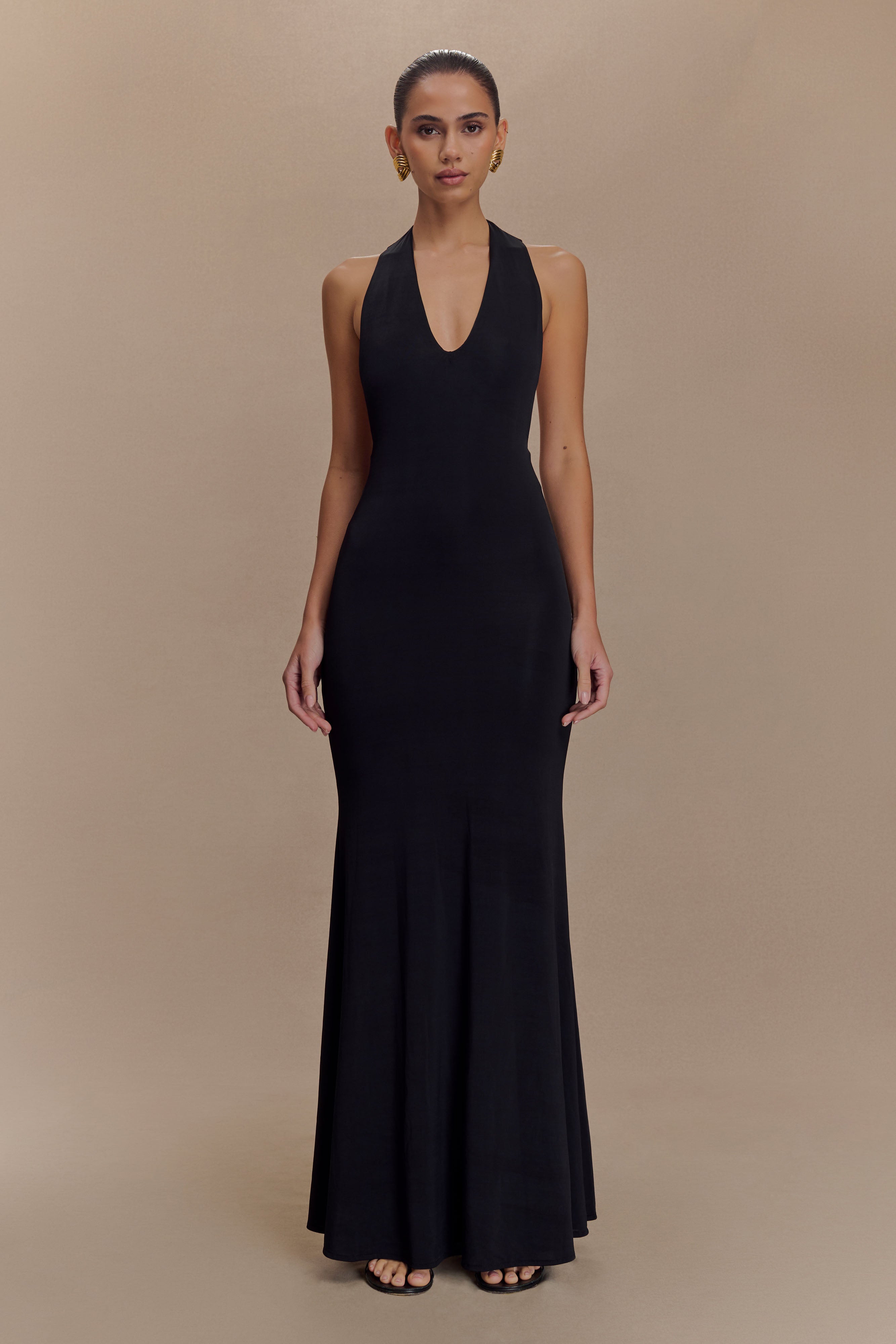 V Neck Maxi Dress with Racer Back & Fishtail Hem | Elke