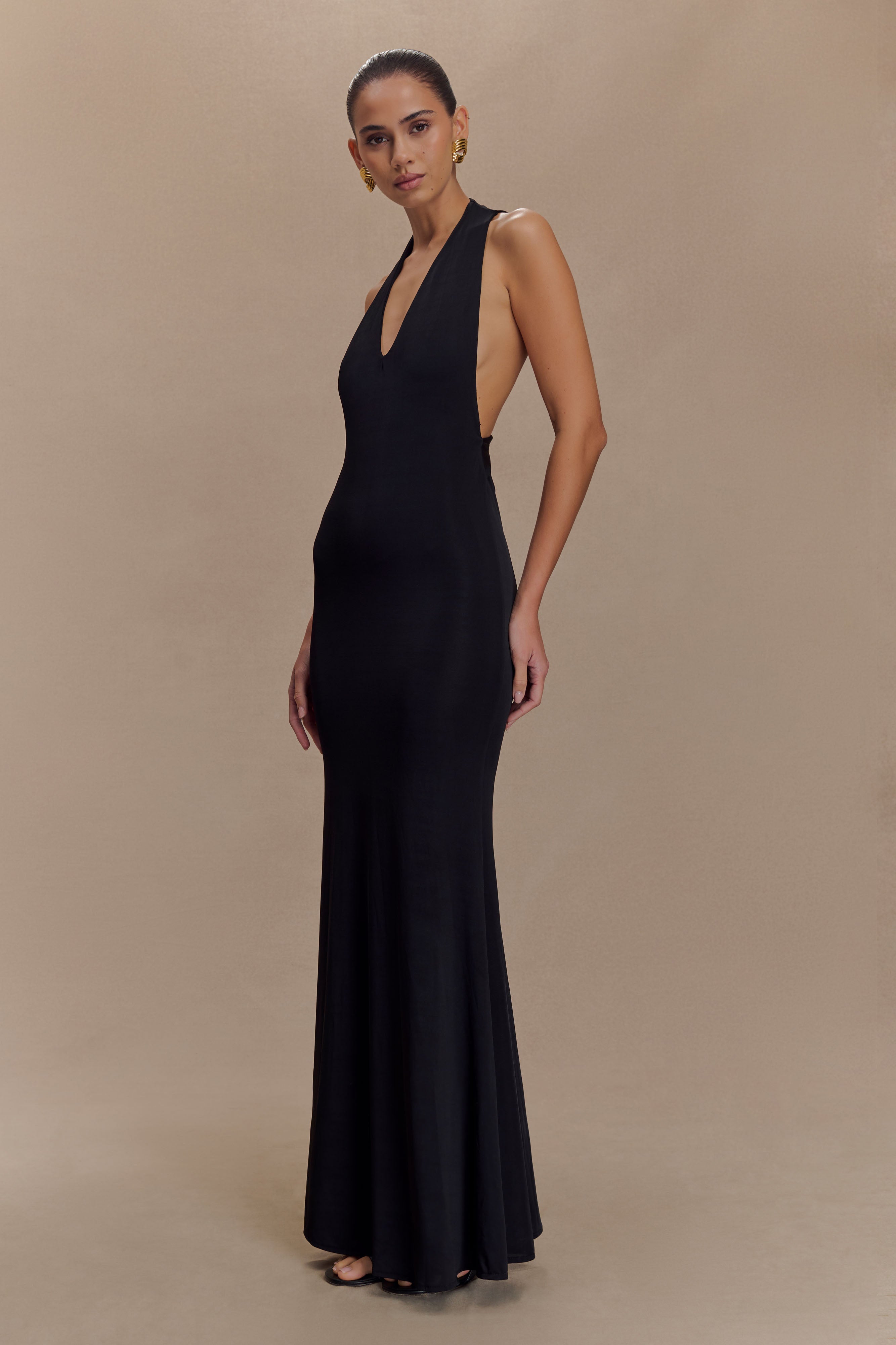 V Neck Maxi Dress with Racer Back & Fishtail Hem | Elke