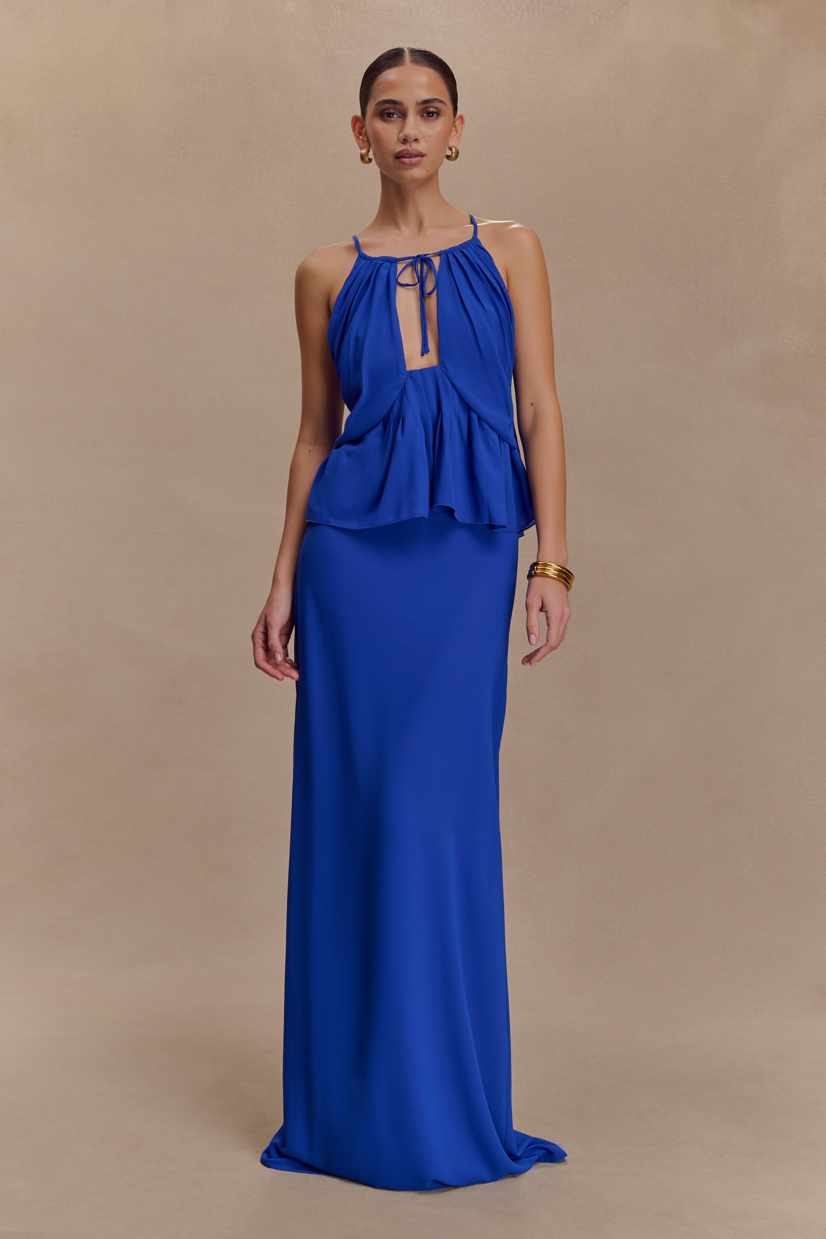 Chiffon Halter Top with Keyhole Cut-Out & Rouleau Ties | Korra