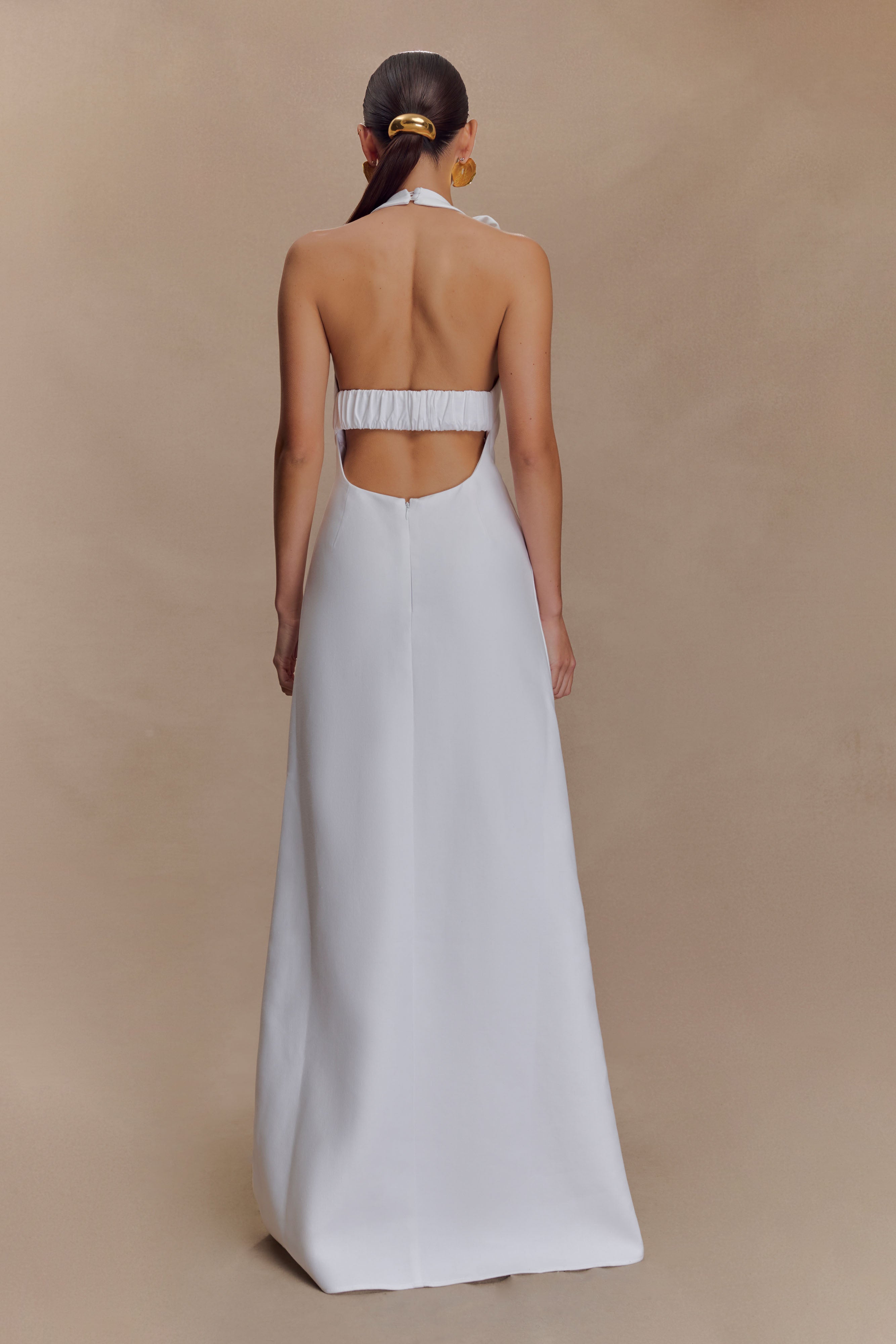 Linen Bubble Maxi Dress with Halter Neck & Back Zip | Carolyn