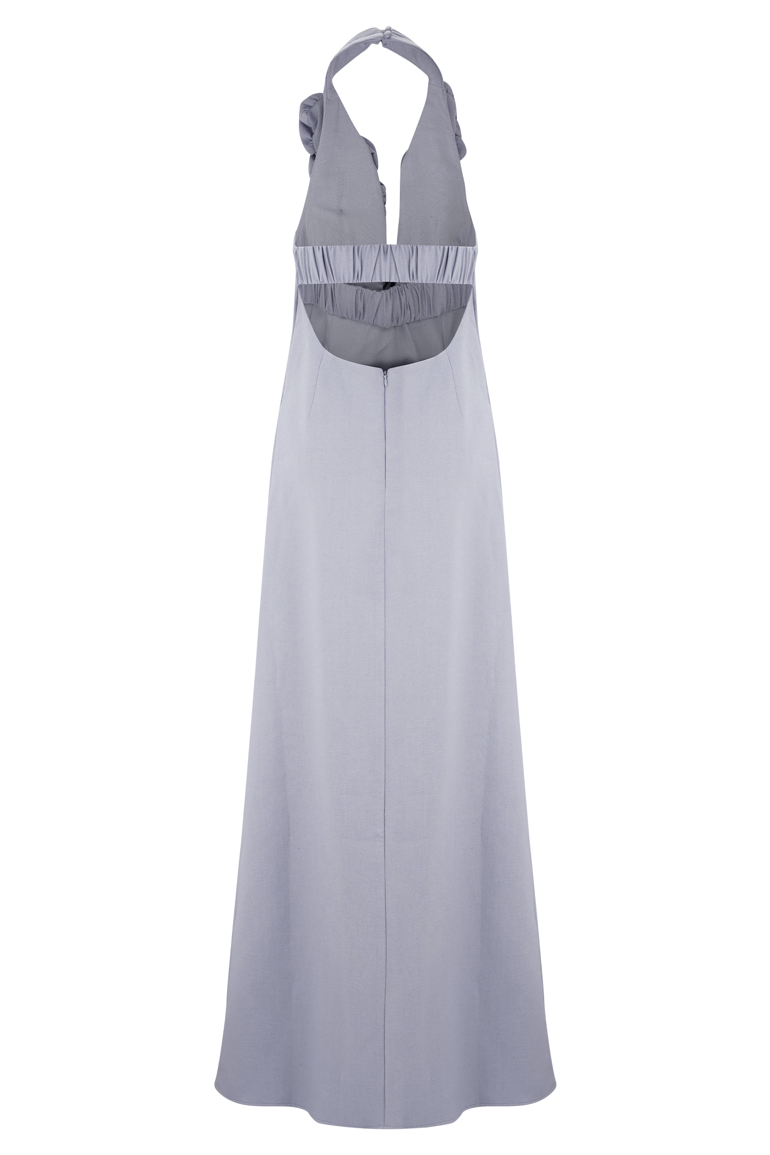 Linen Bubble Maxi Dress with Halter Neck & Back Zip | Carolyn - Misty Blue
