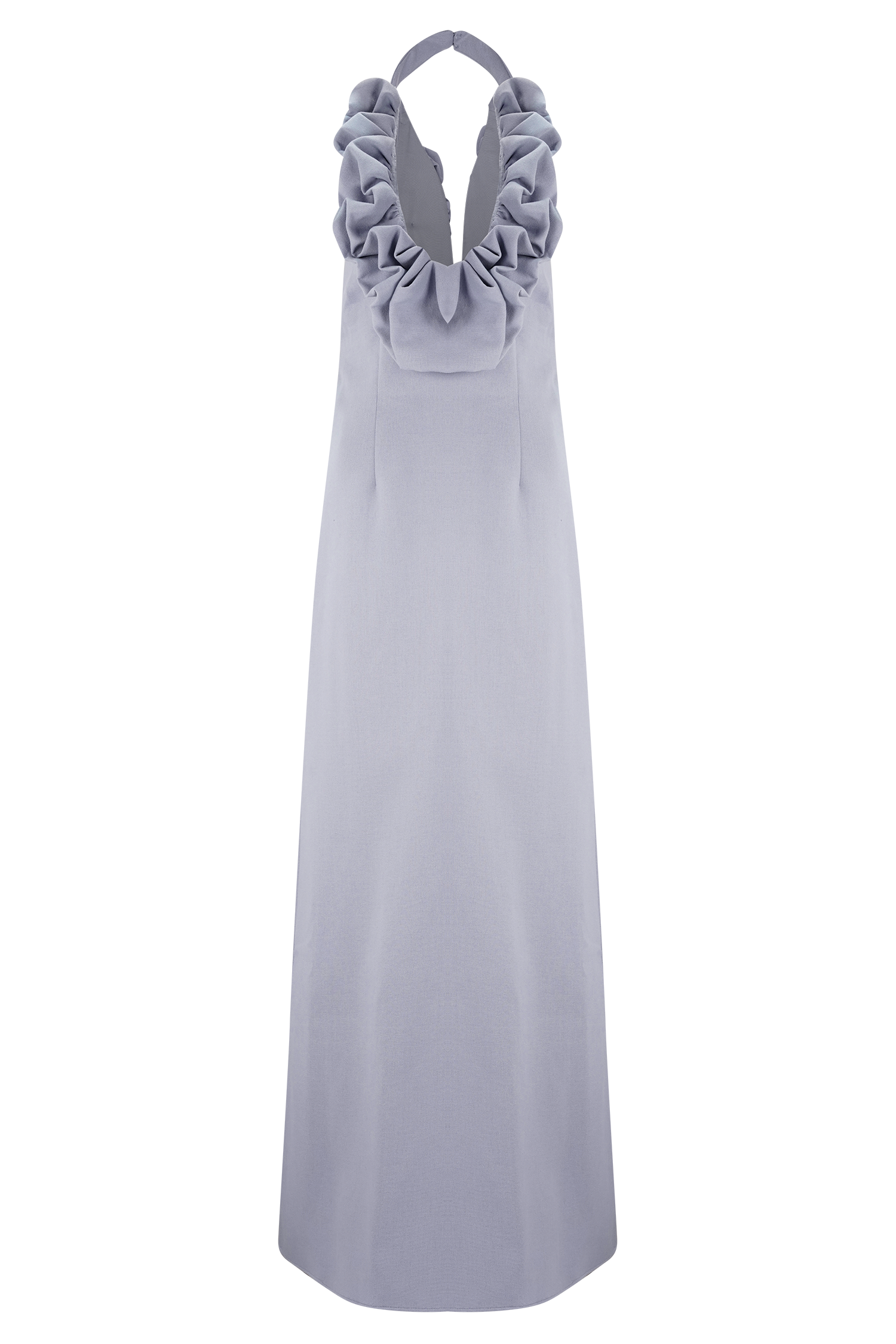 Linen Bubble Maxi Dress with Halter Neck & Back Zip | Carolyn - Misty Blue
