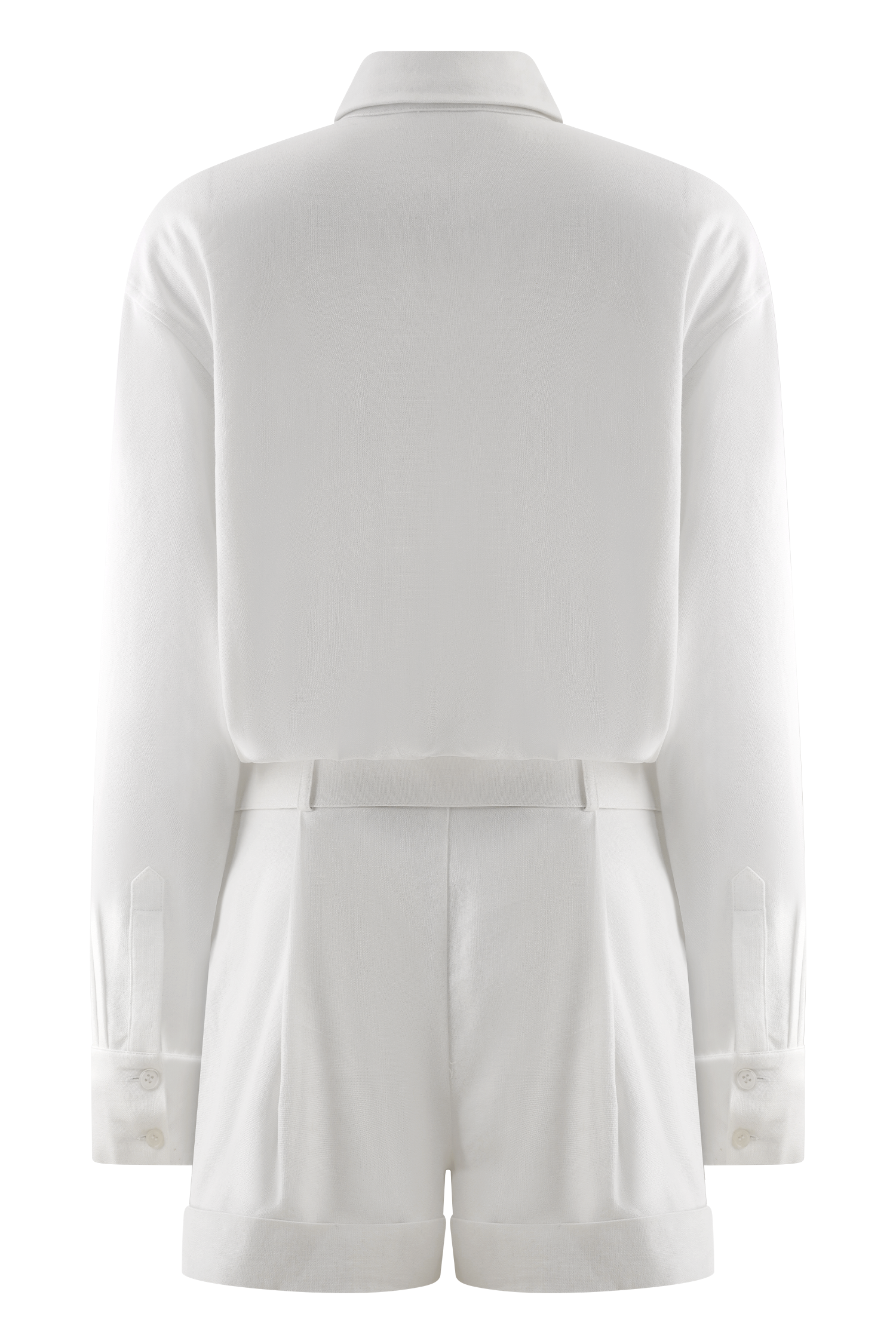Linen Belted Playsuit with Collar & Pockets | Adia White