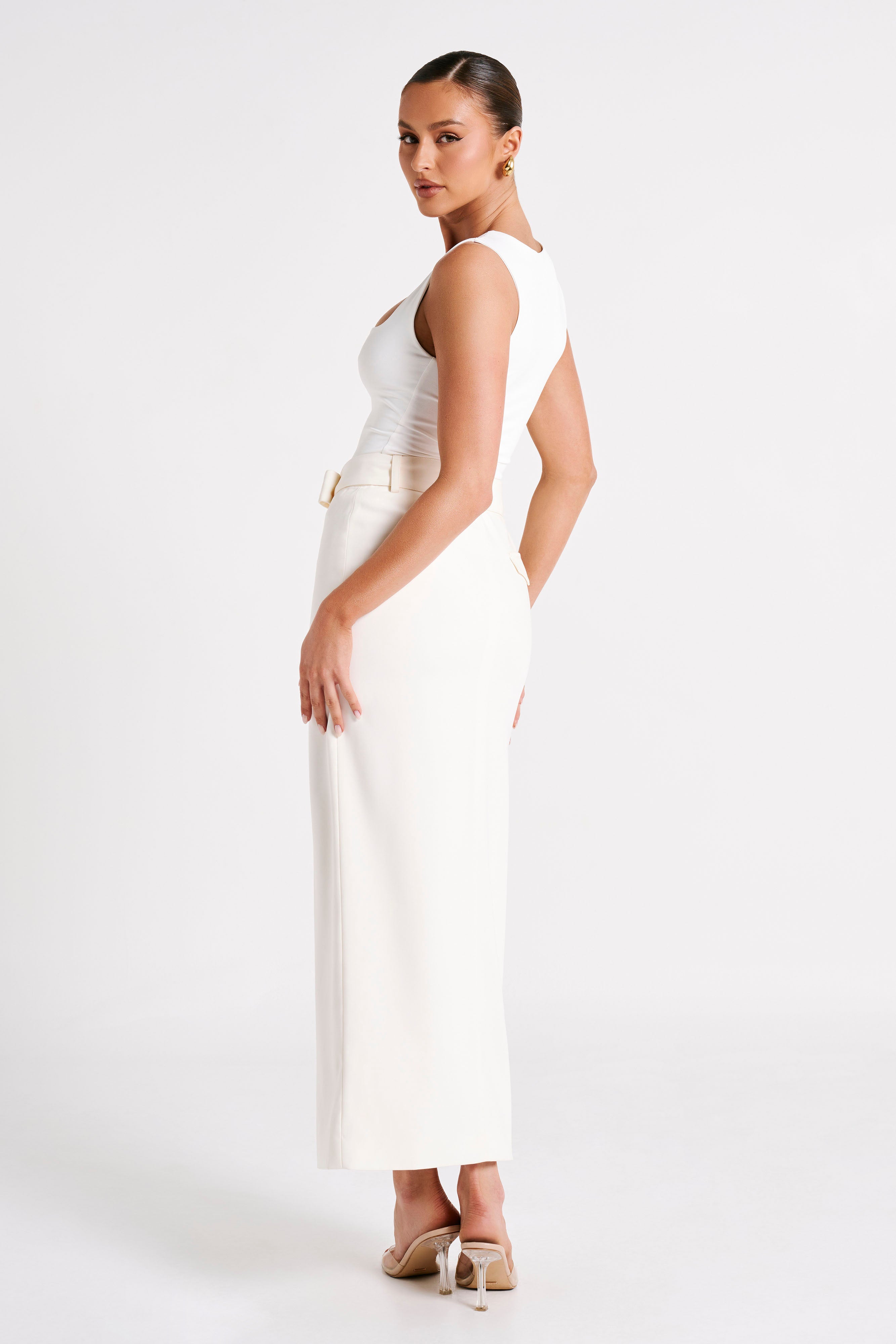 Recycled Nylon Longline Sleeveless Top - White | LINLEY