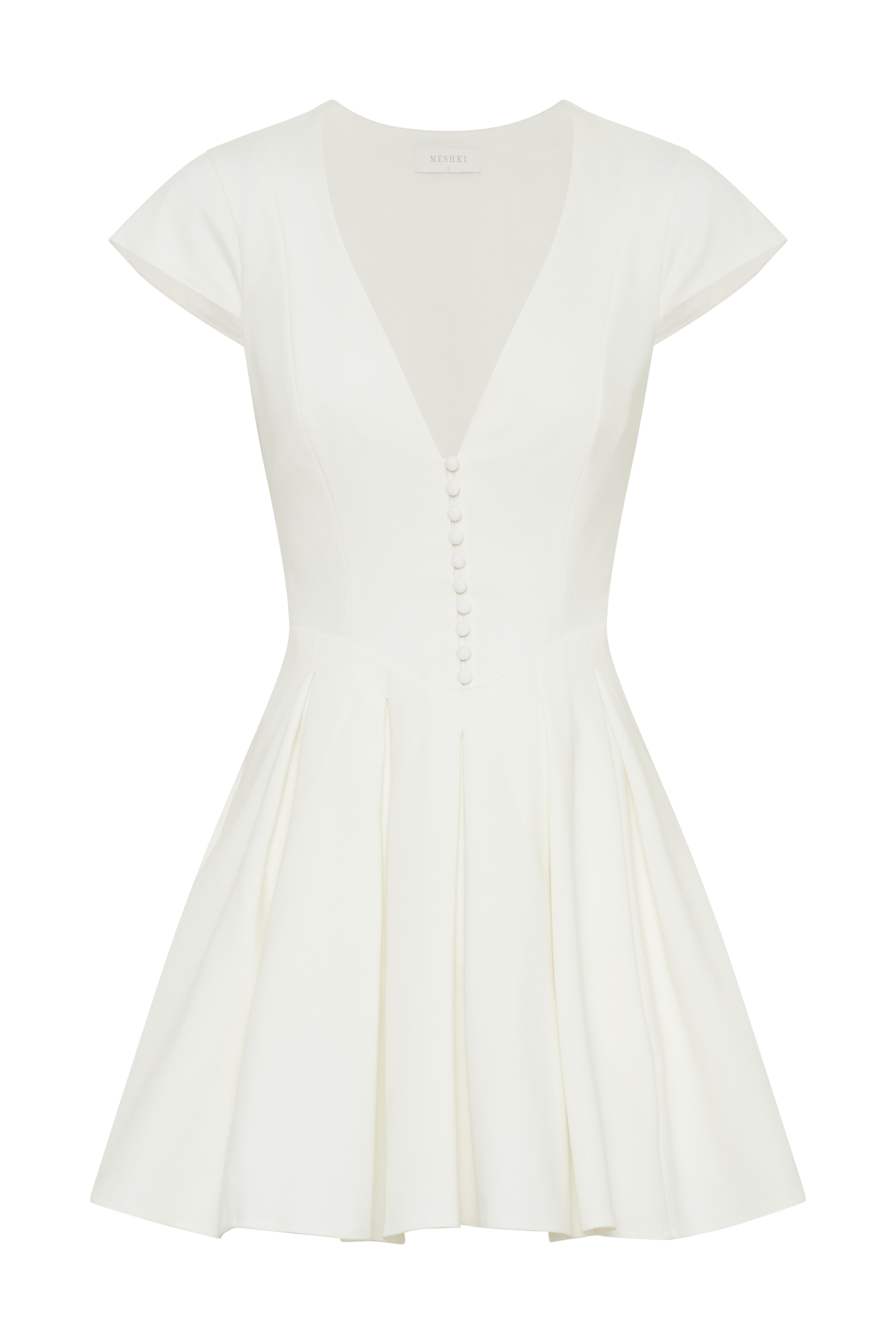 White Cotton Cap Sleeve Mini Dress with V Neckline | Keely