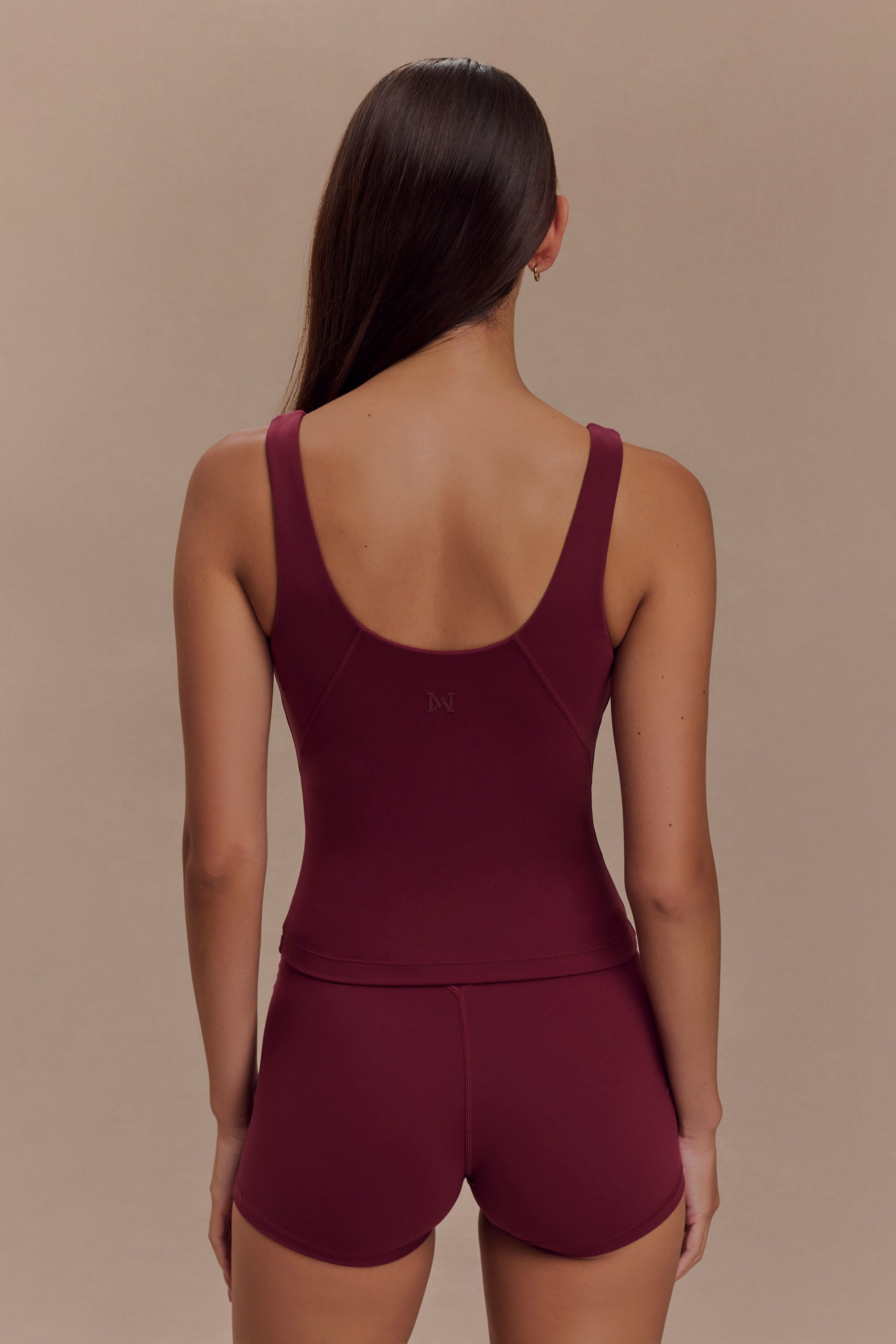 Burgundy Yoga Top with Shelf Bra & Scoop Neck | Alexandra