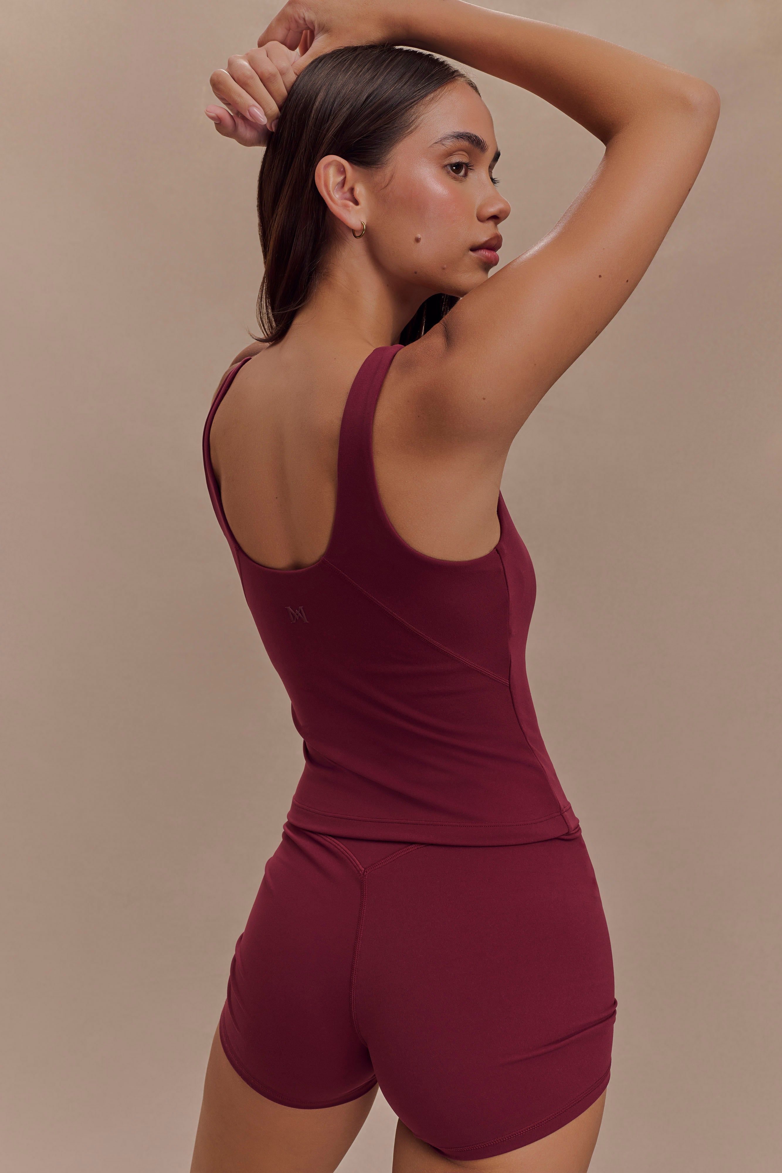 Burgundy Yoga Top with Shelf Bra & Scoop Neck | Alexandra