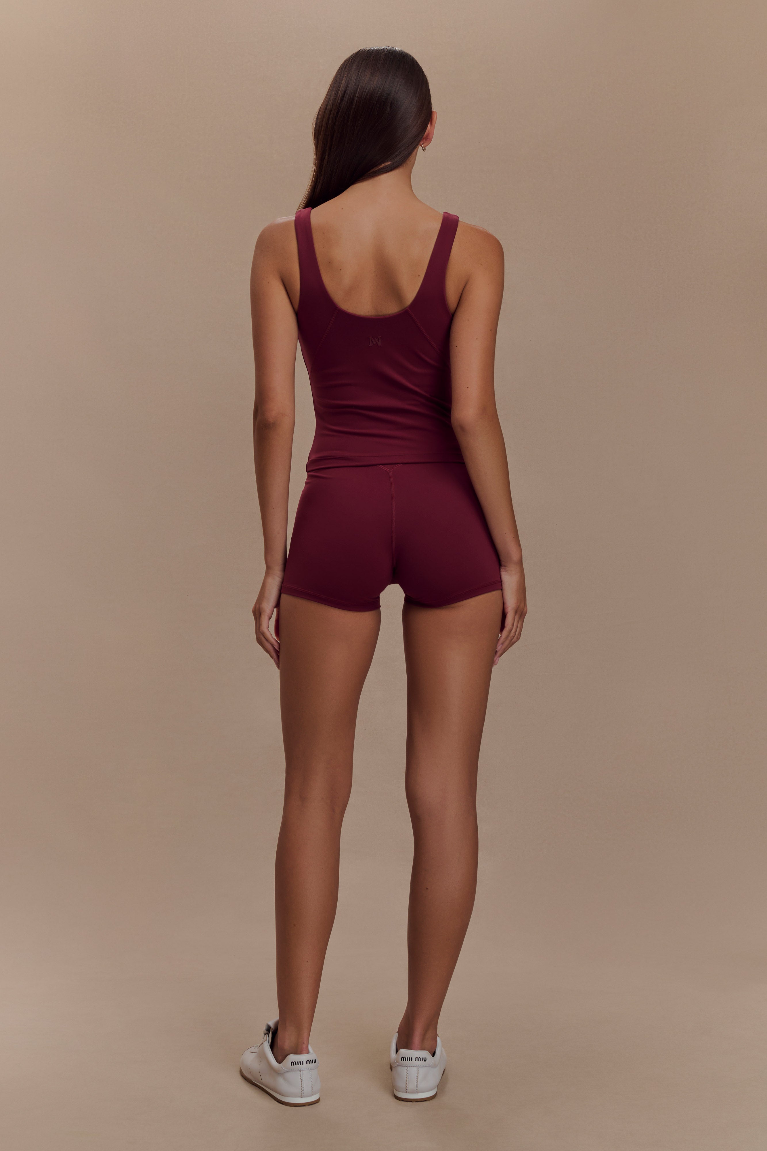 Burgundy Yoga Top with Shelf Bra & Scoop Neck | Alexandra
