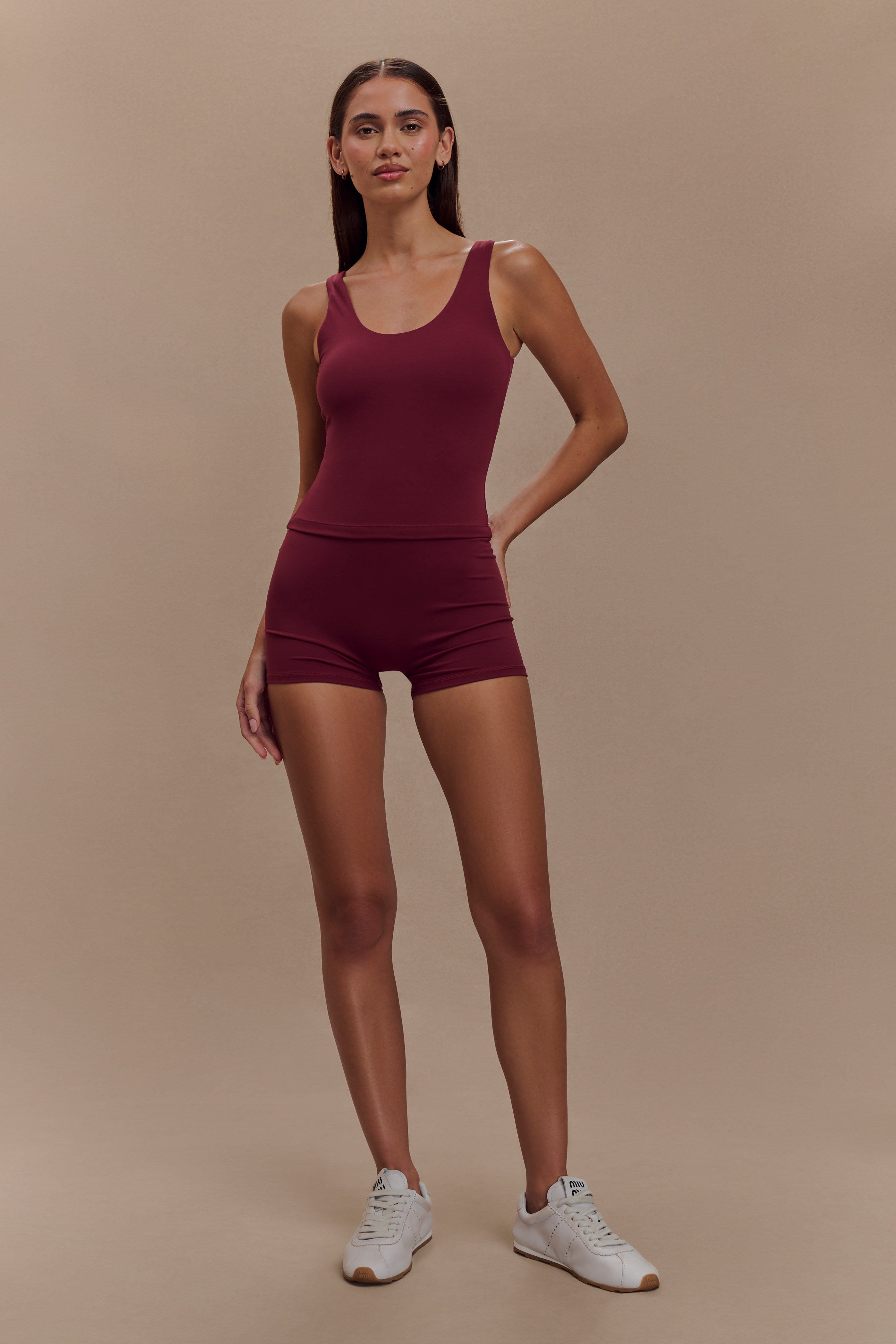 Burgundy Yoga Top with Shelf Bra & Scoop Neck | Alexandra