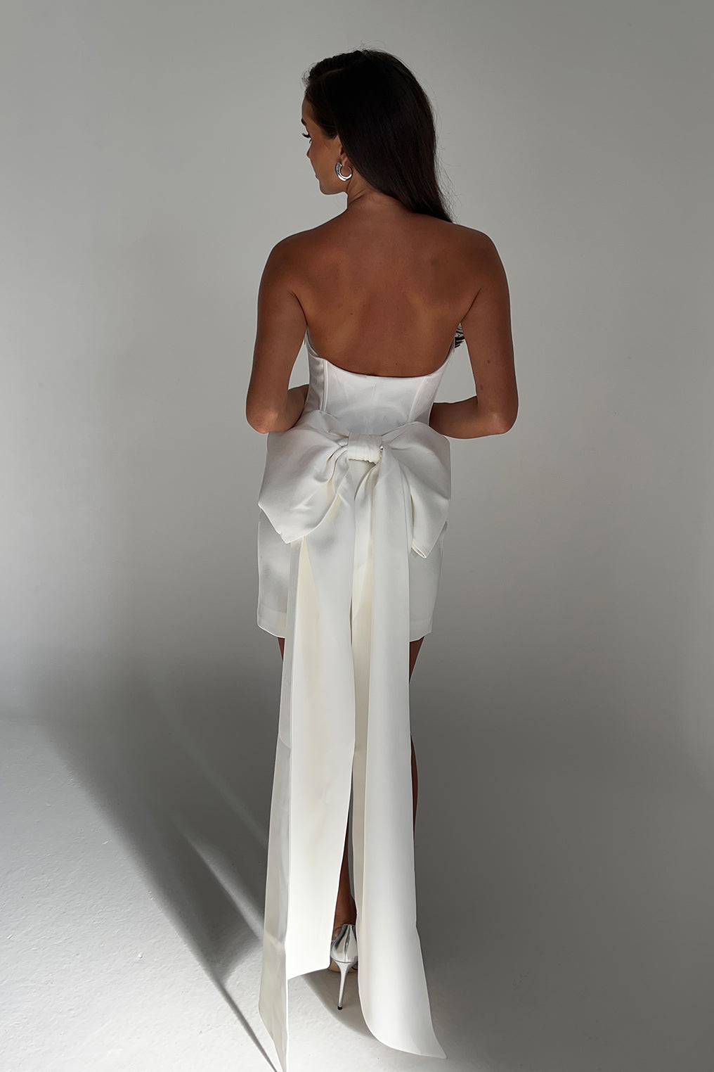 Strapless White Bow Mini Dress for Bridal & Special Occasions | Meredith