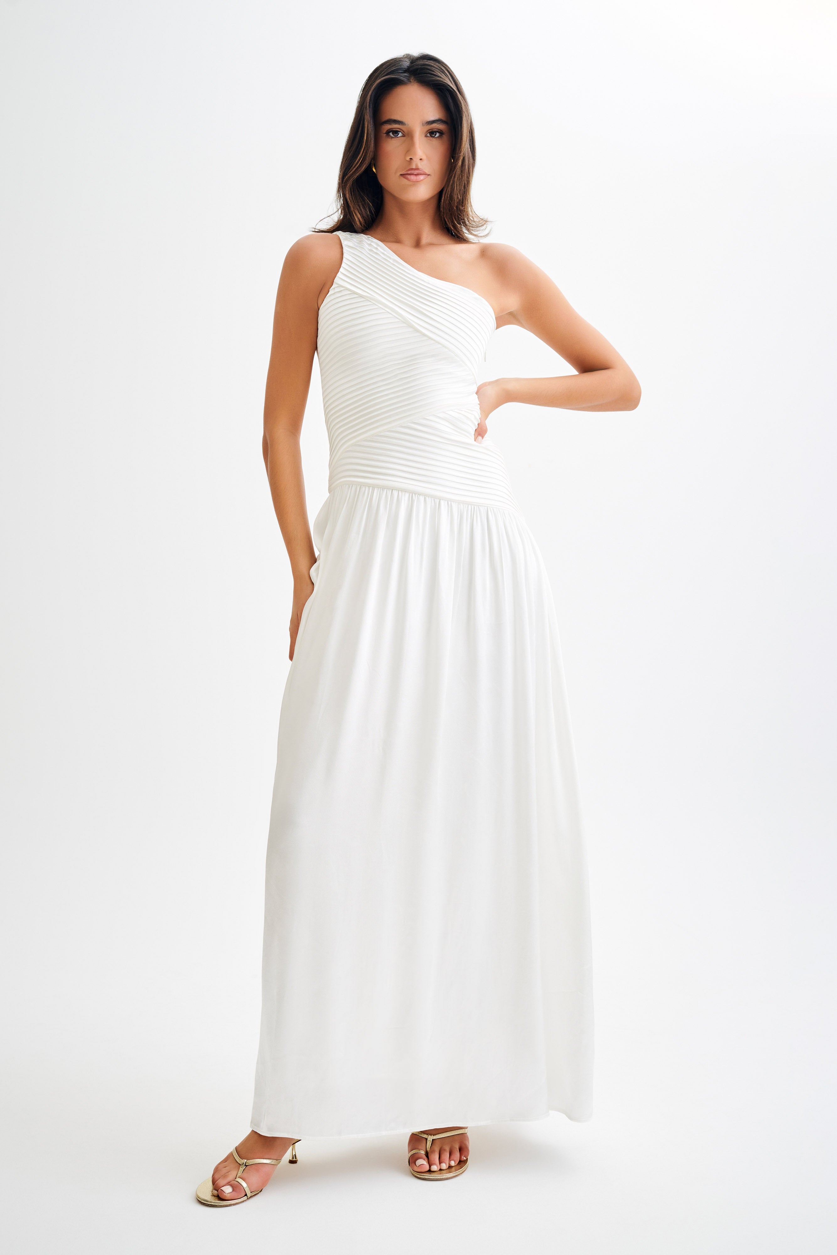One Shoulder Pleated Maxi Dress for Special Occasions | Jenna Ivory