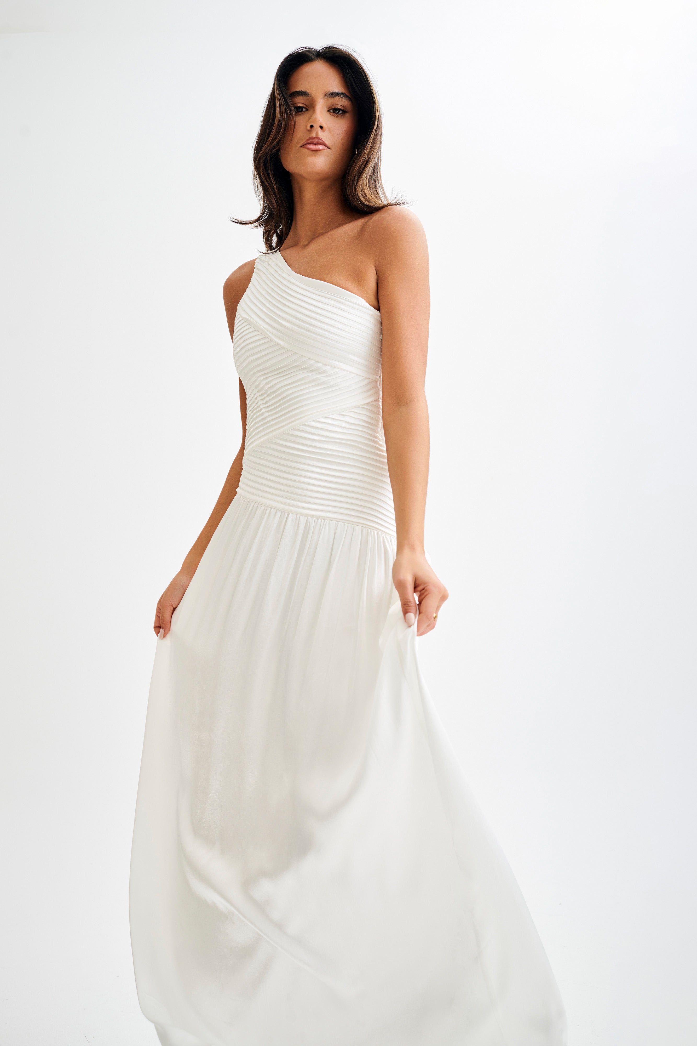 One Shoulder Pleated Maxi Dress for Special Occasions | Jenna Ivory