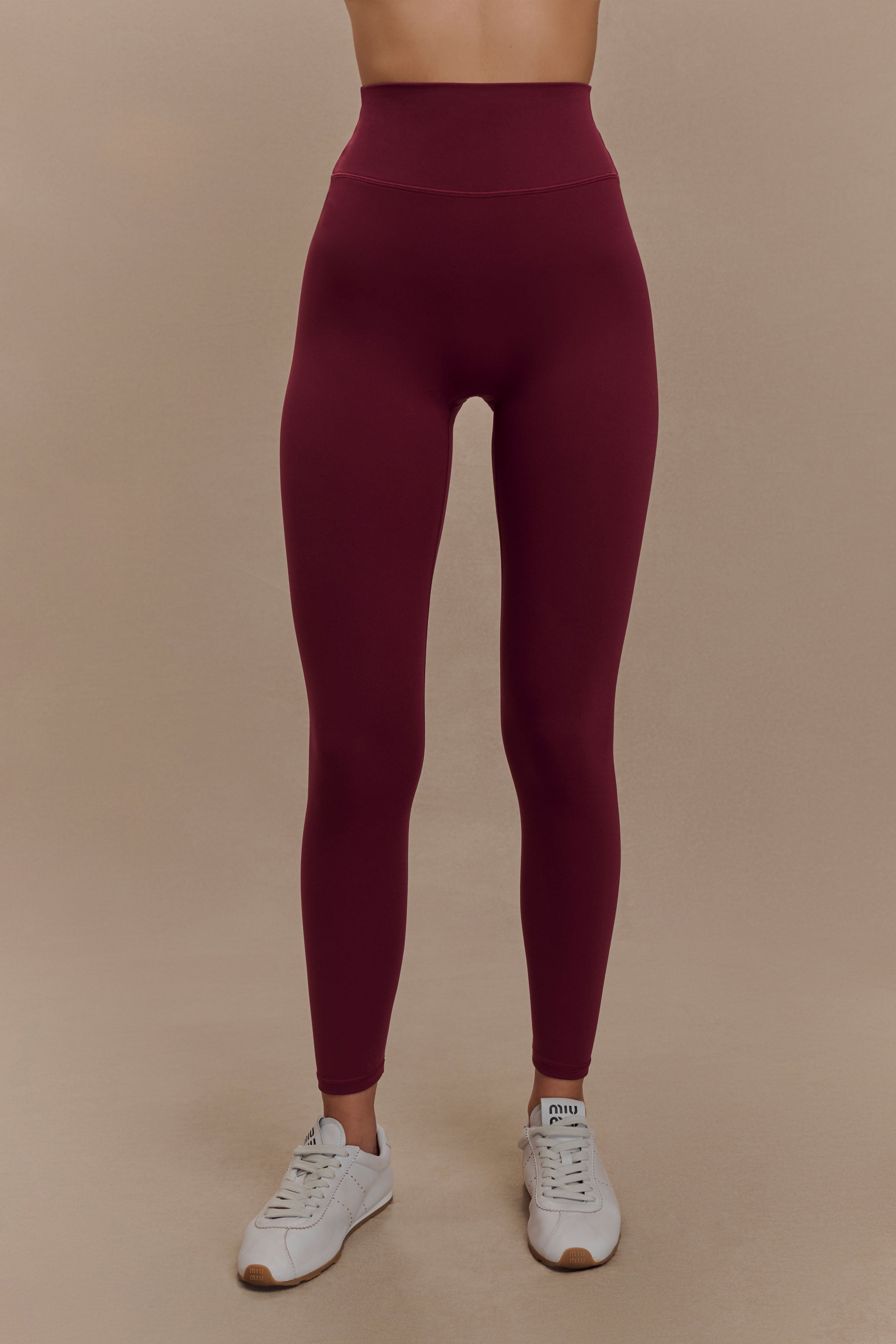 High-Waisted Active Leggings with Shaping Panel | Callie Burgundy