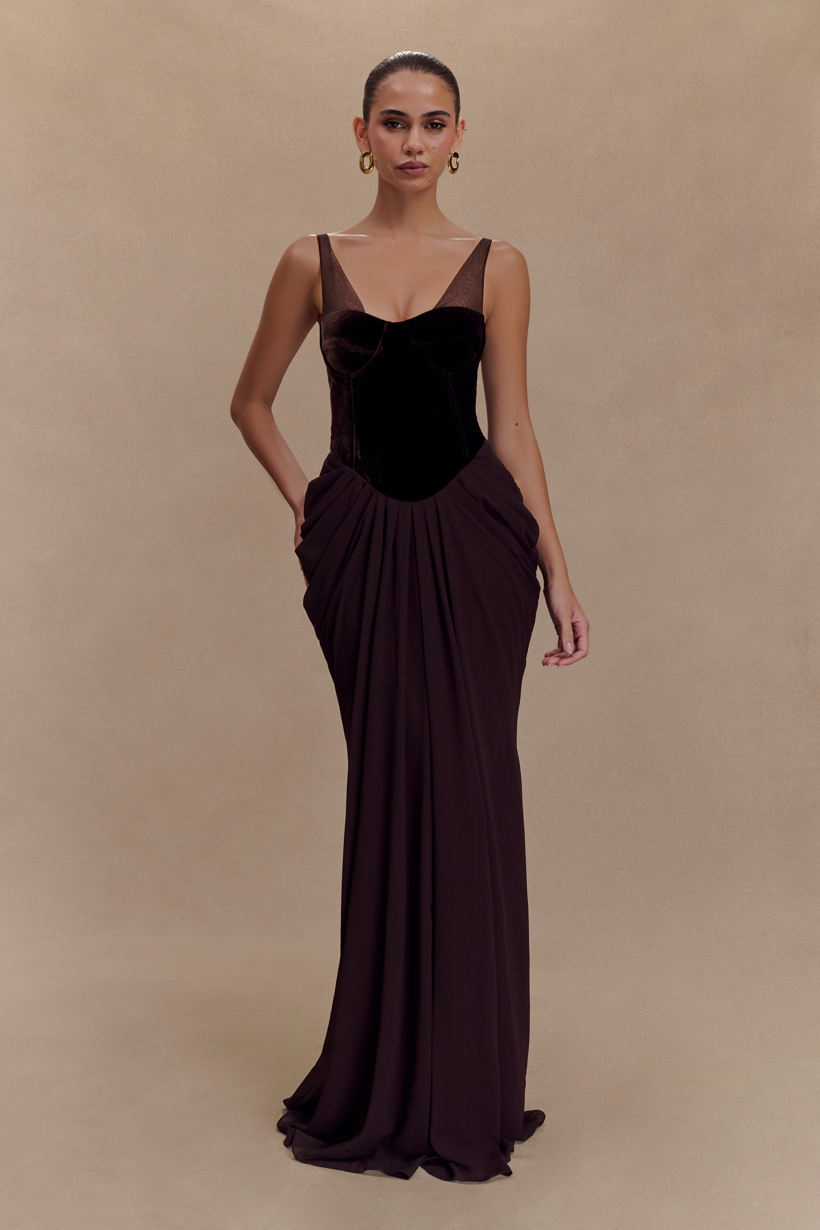 Velvet Corset Maxi Dress with Sweetheart Neckline | Roxanne