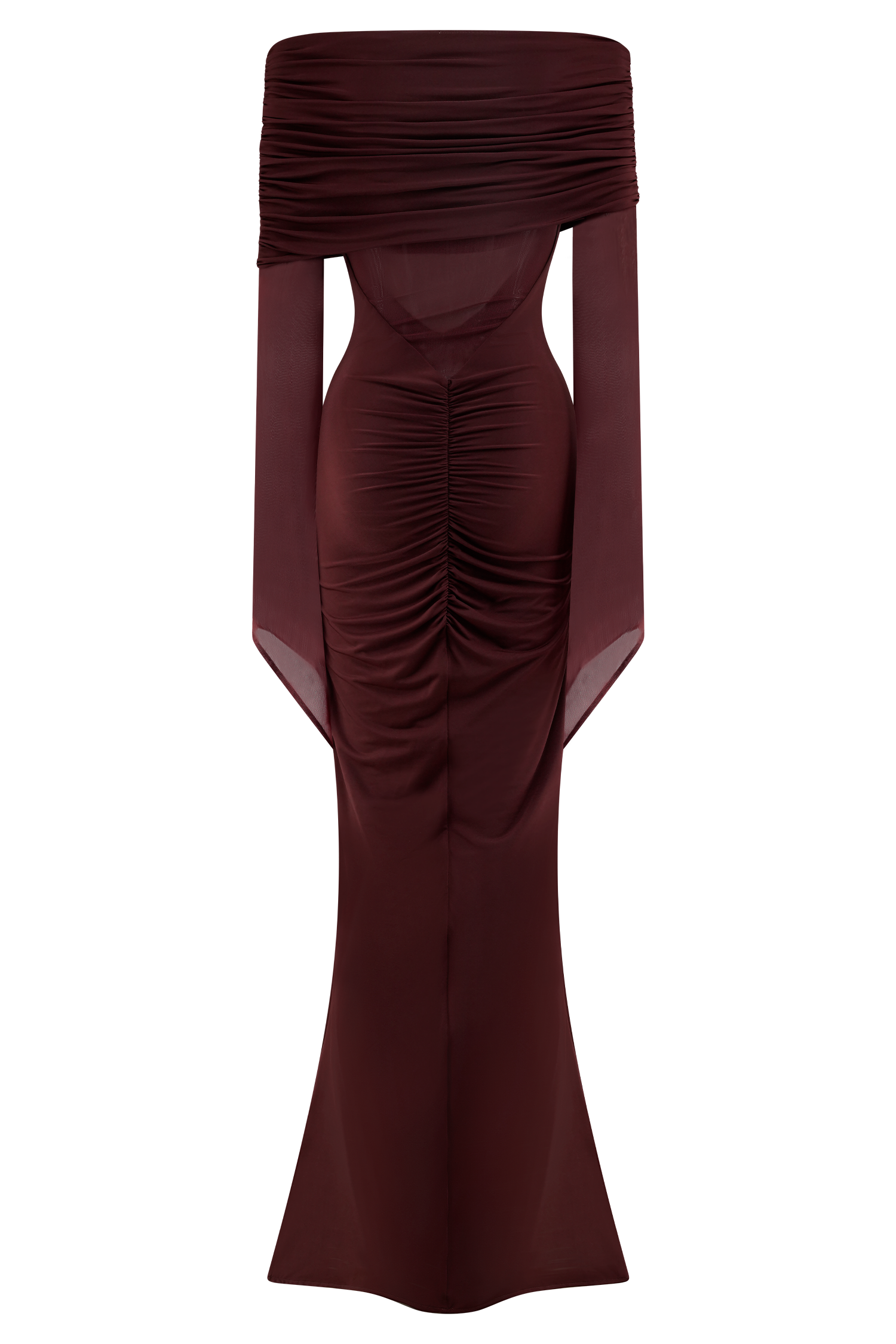 One Shoulder Slinky Mesh Maxi Dress with Ruching | Kaitlin