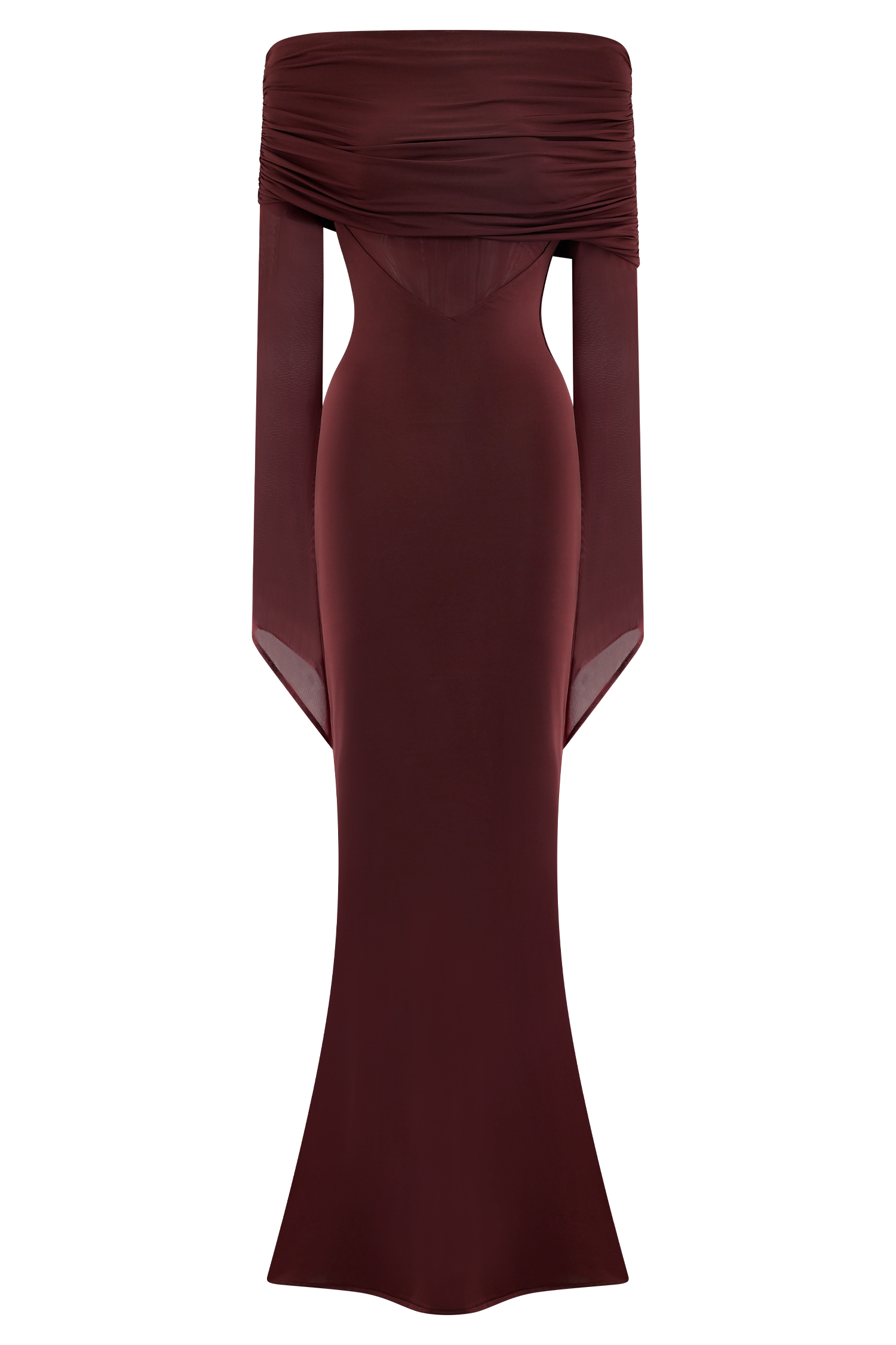One Shoulder Slinky Mesh Maxi Dress with Ruching | Kaitlin