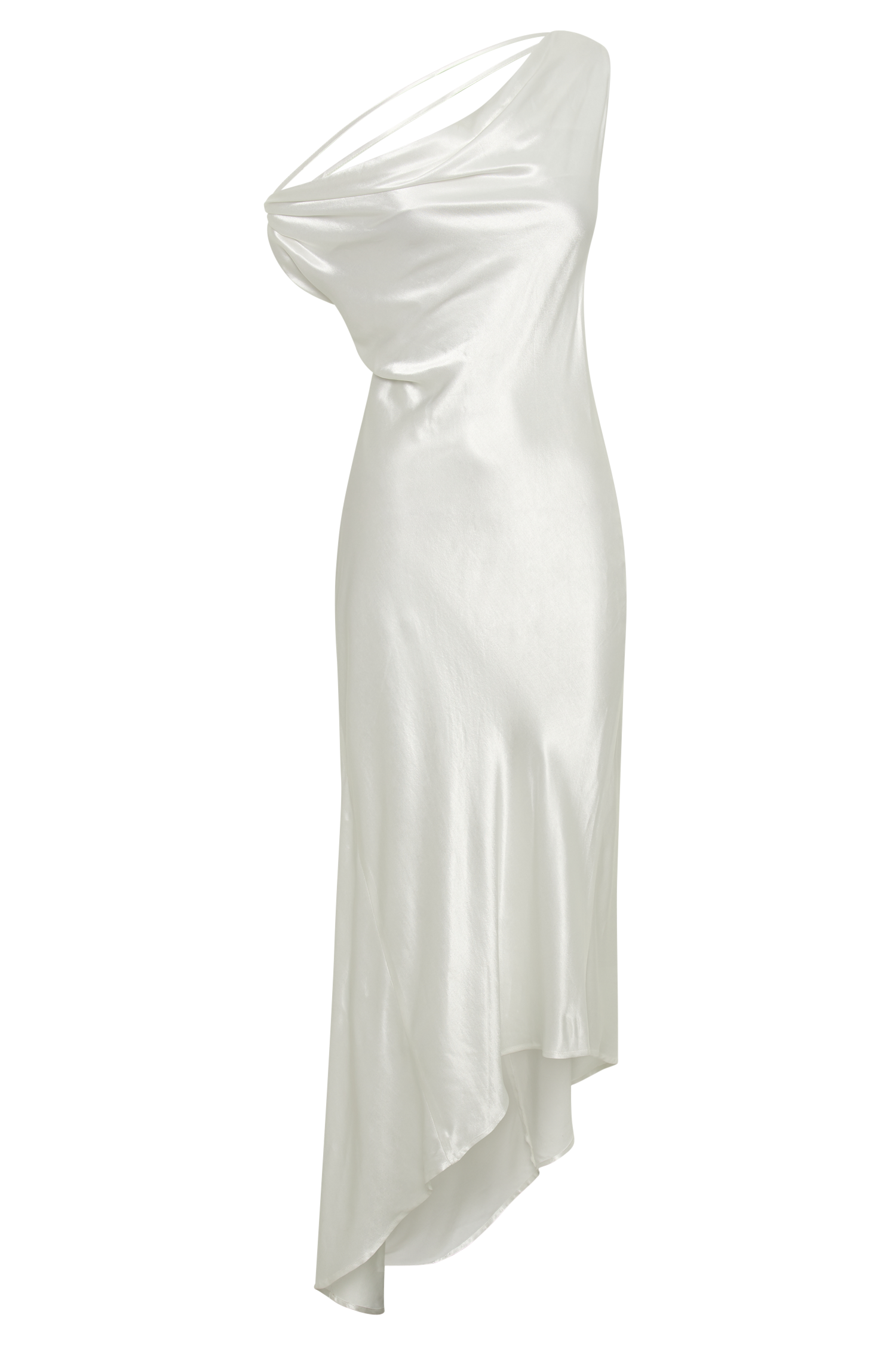 White Asymmetrical Slip Maxi Dress with Cowl Neck | Yvette