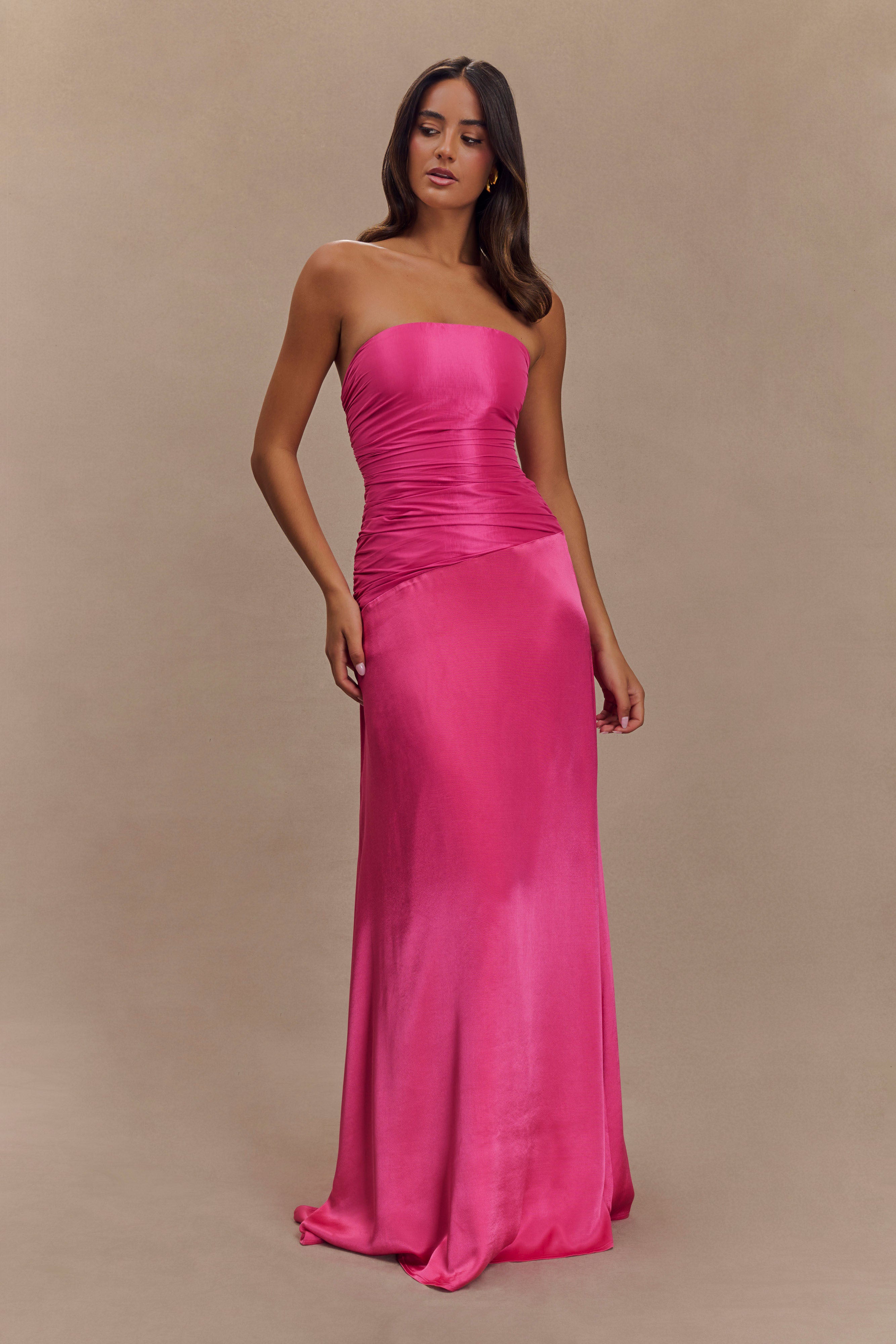 Strapless Taffeta Maxi Dress with Corset Back | Serena