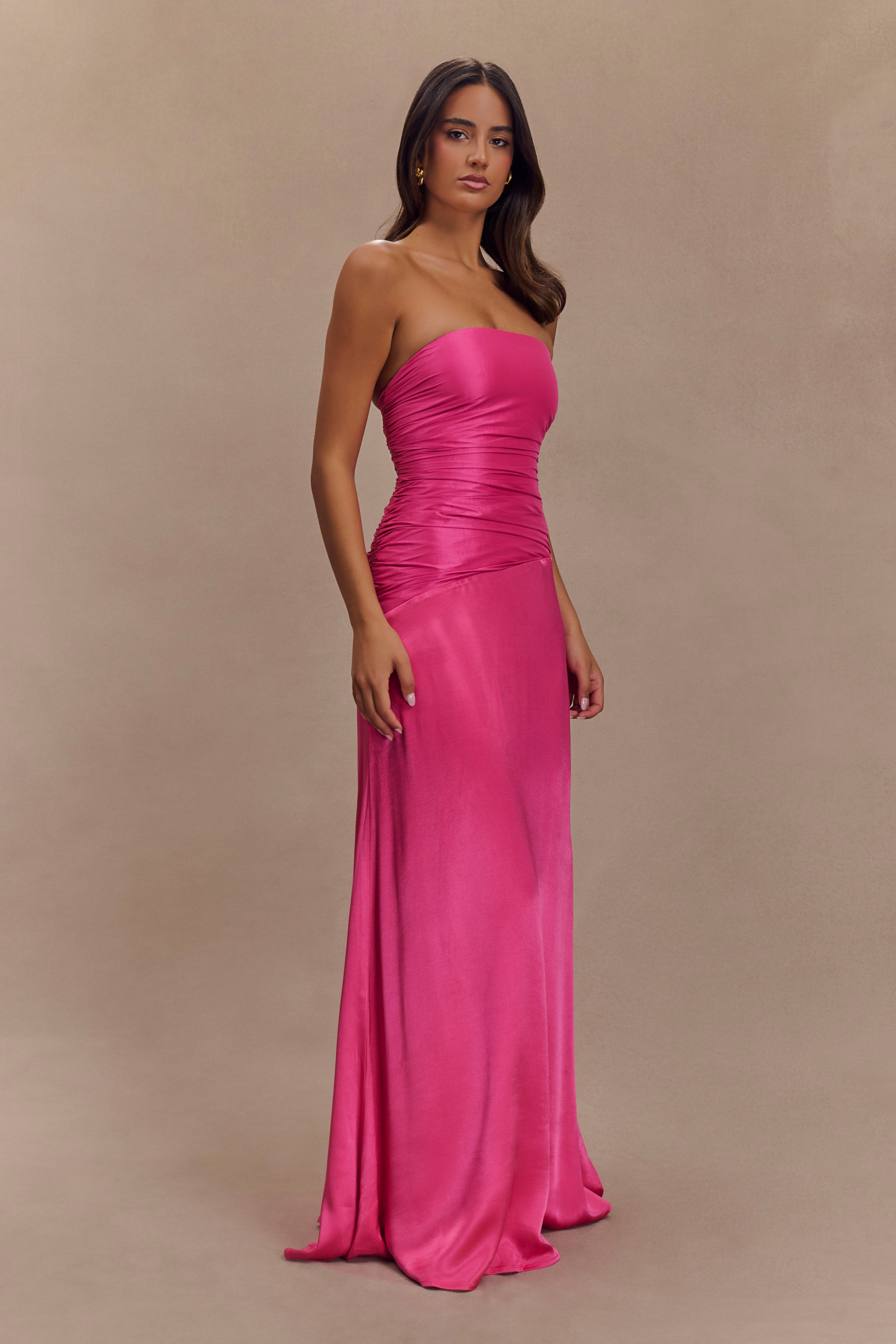 Strapless Taffeta Maxi Dress with Corset Back | Serena