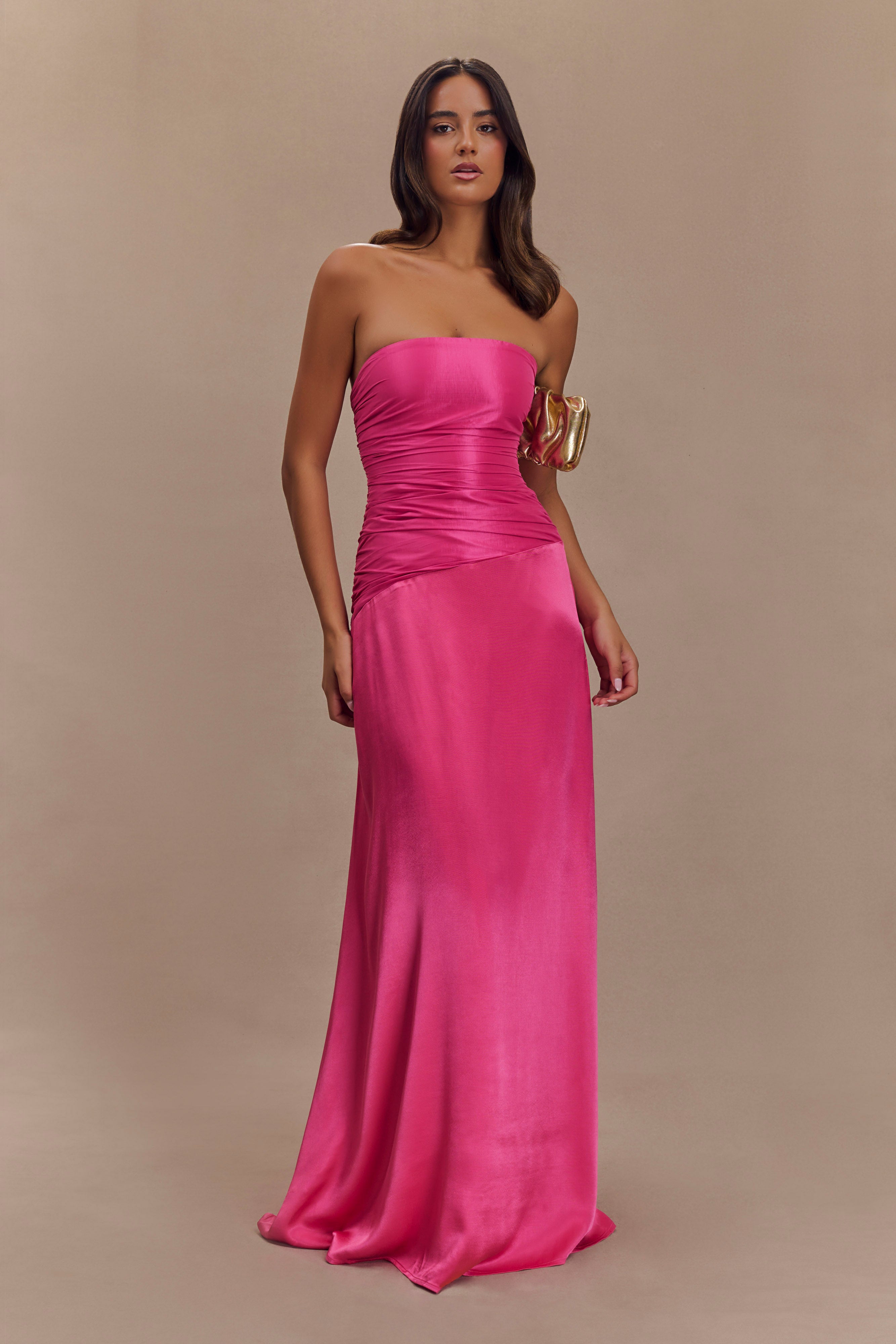 Strapless Taffeta Maxi Dress with Corset Back | Serena