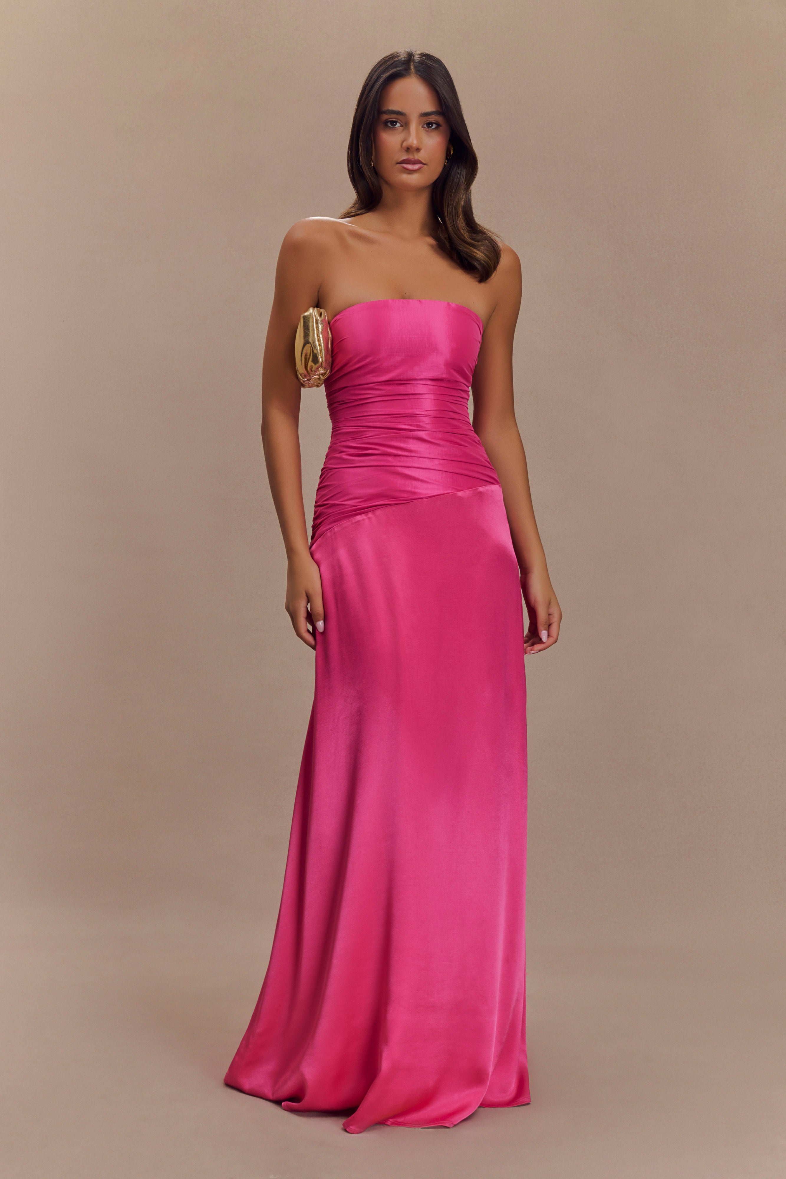 Strapless Taffeta Maxi Dress with Corset Back | Serena