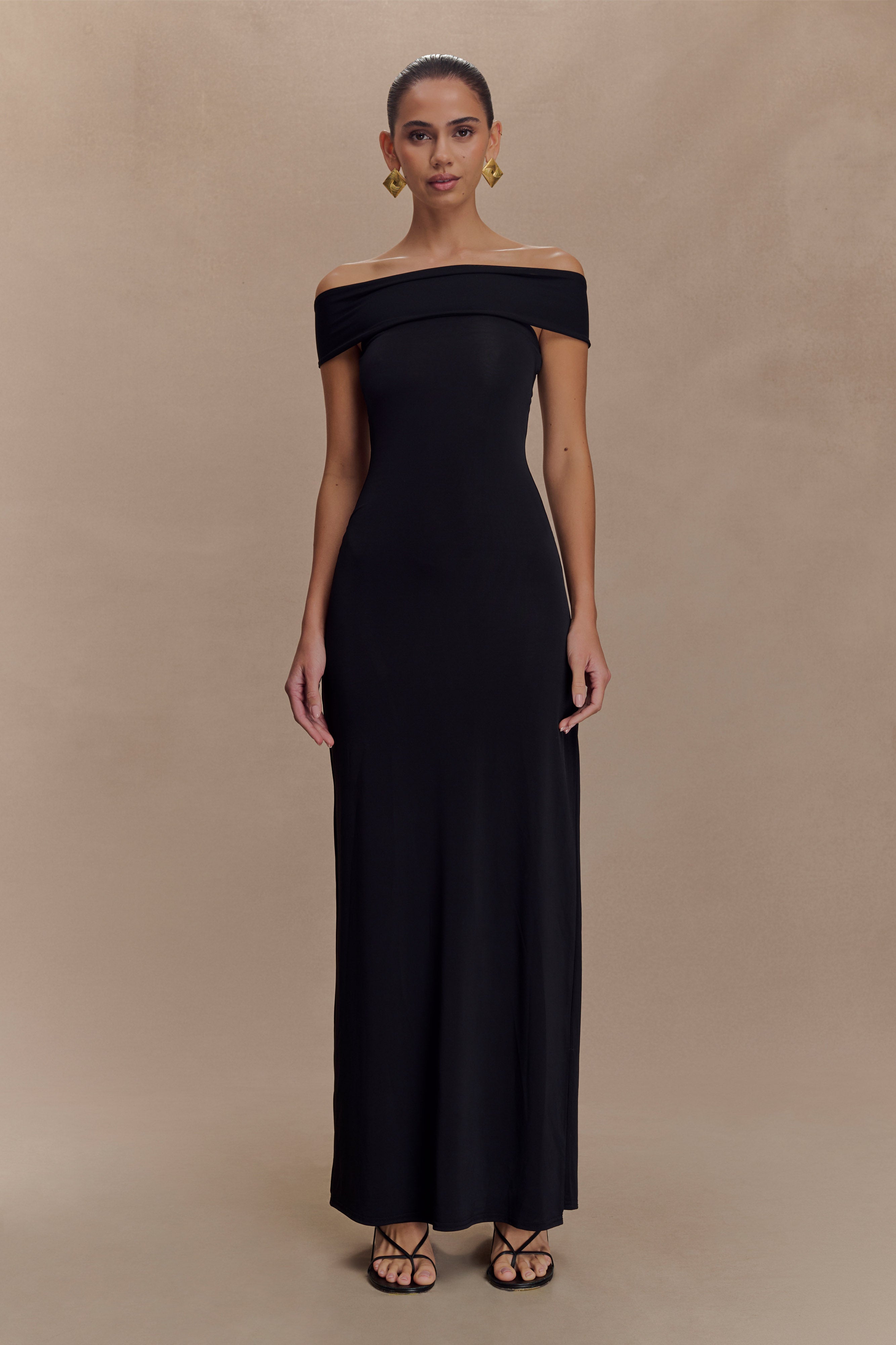 Mesh Split Maxi Dress with Slinky Fabric | Aurora Black Evening Gown
