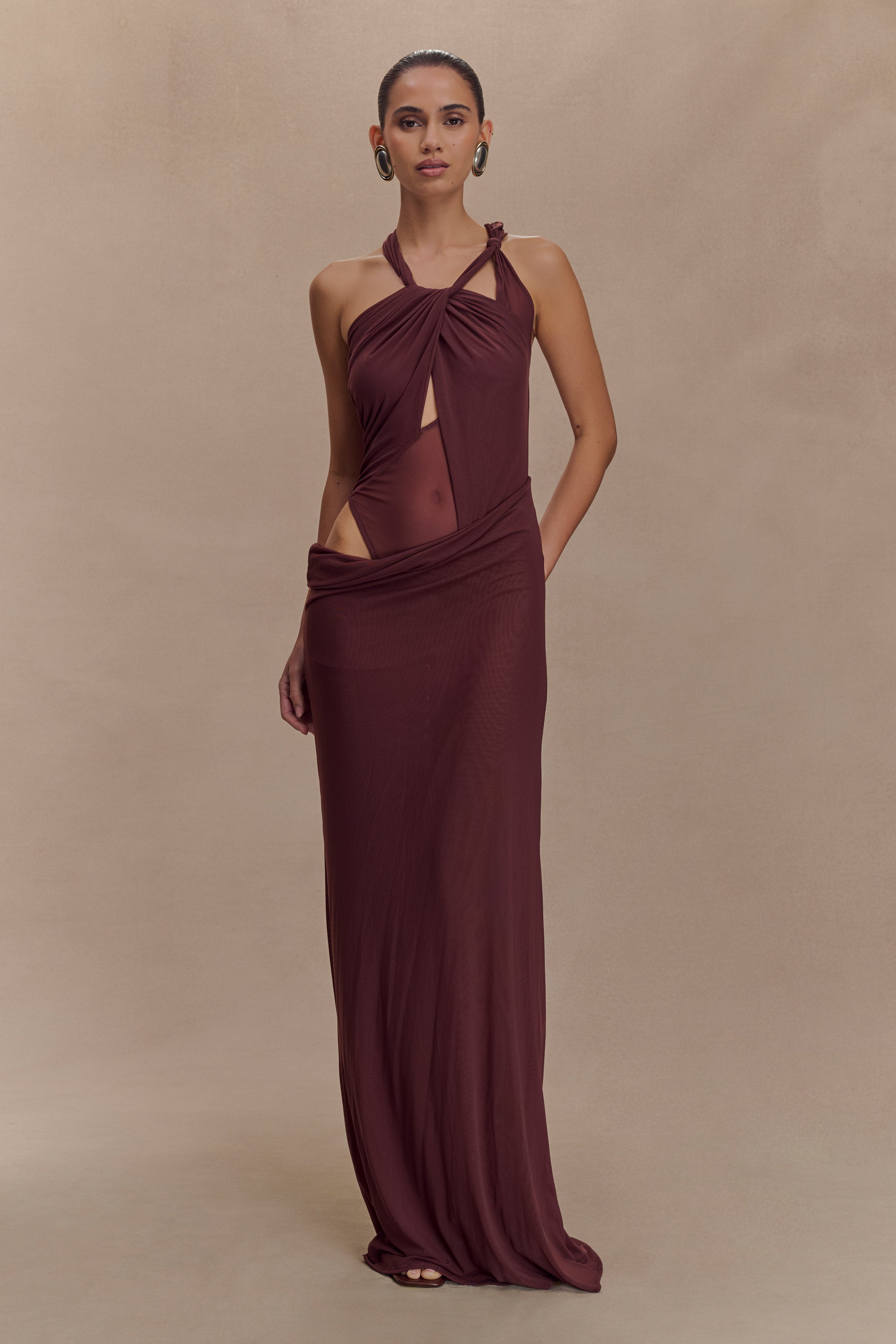 Knotted Mesh Maxi Dress with Sculptural Silhouette | Edwina