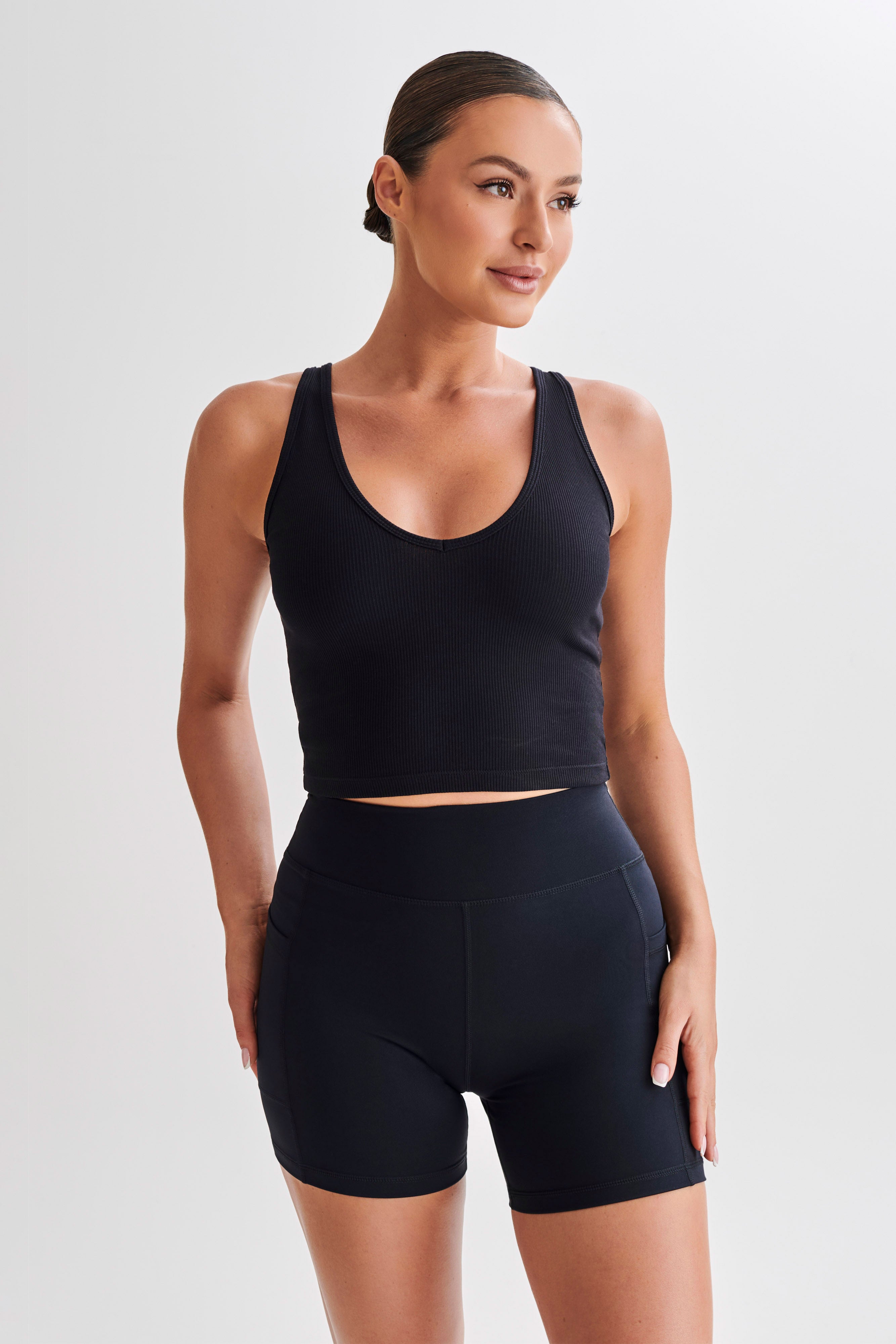 High-Rise Bike Shorts with Pocket for Gym & Casual | Martina Black