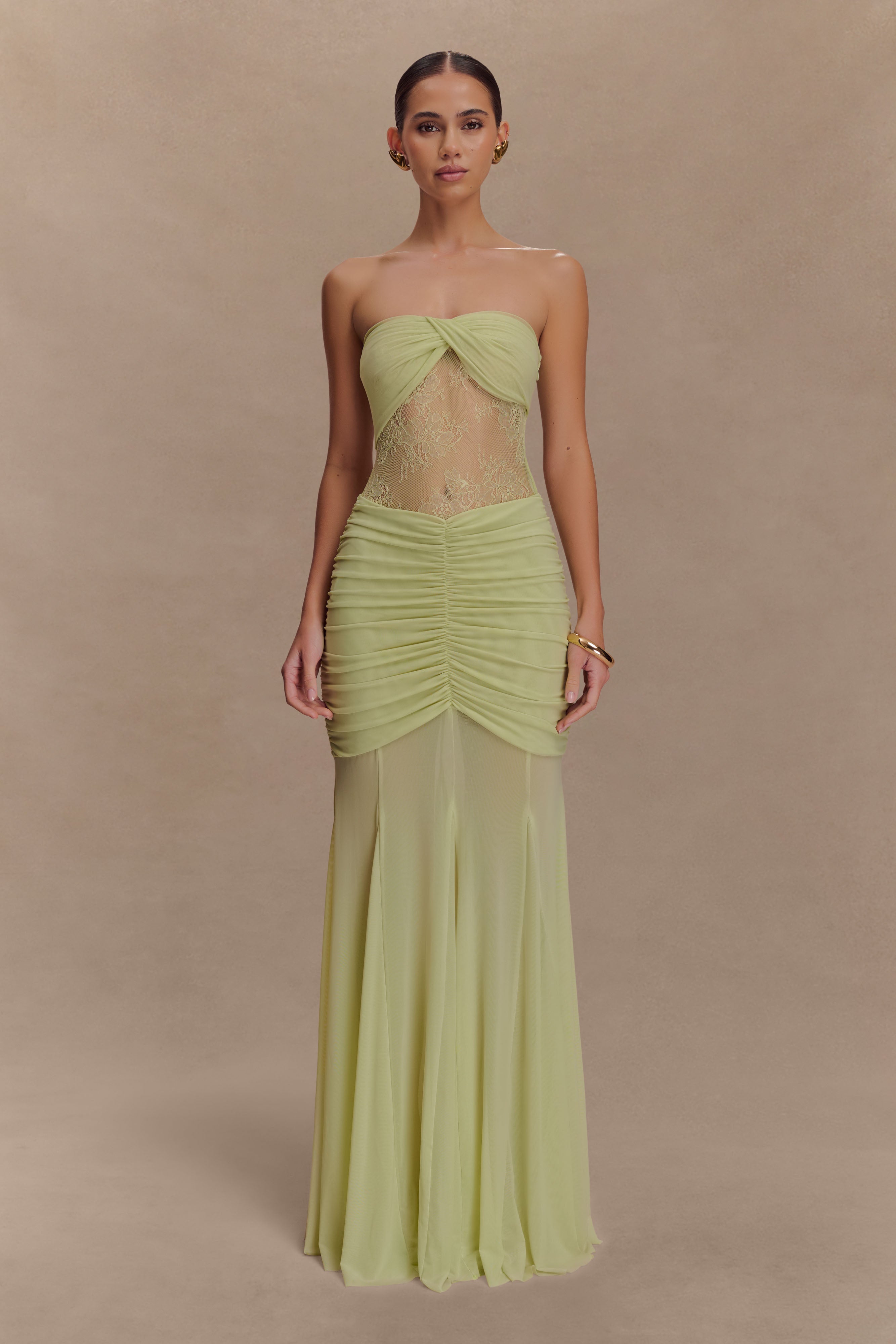 Strapless Lace and Mesh Maxi Dress for Special Occasions | Khadijah