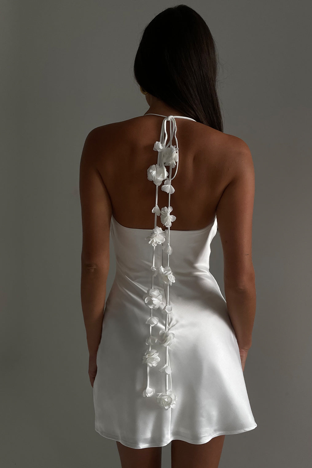 White Halter Mini Dress with Detachable Flower | Otillie Rose
