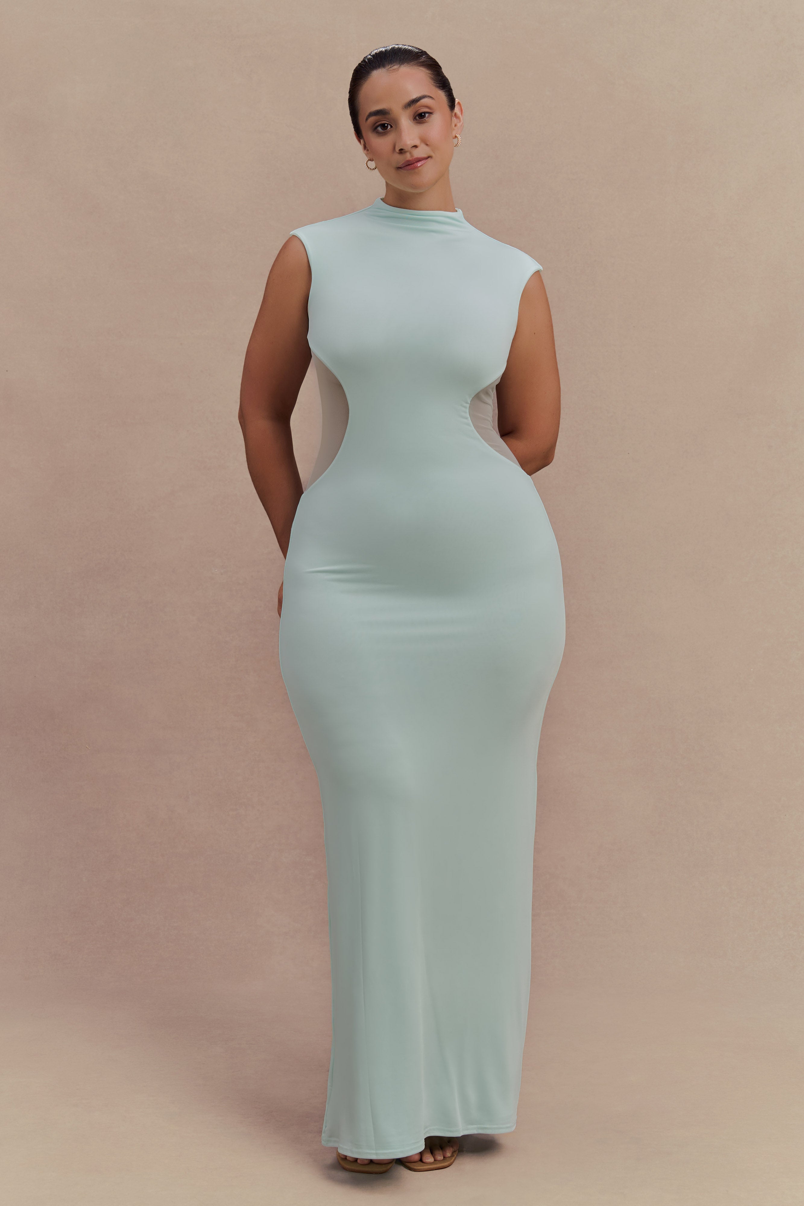 Bodycon Maxi Dress with Mesh Panels & Grown-On Neckline | Massie