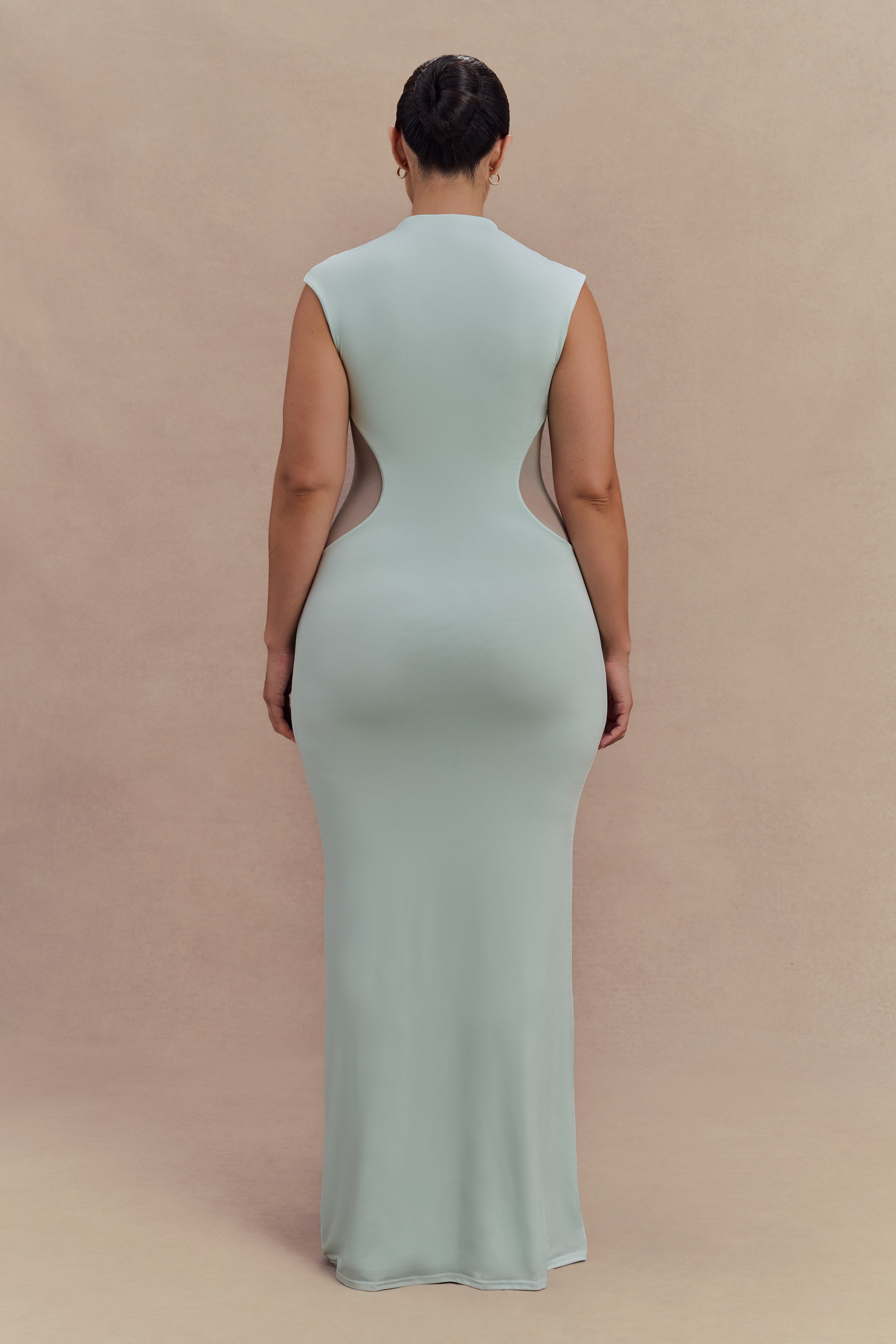 Bodycon Maxi Dress with Mesh Panels & Grown-On Neckline | Massie
