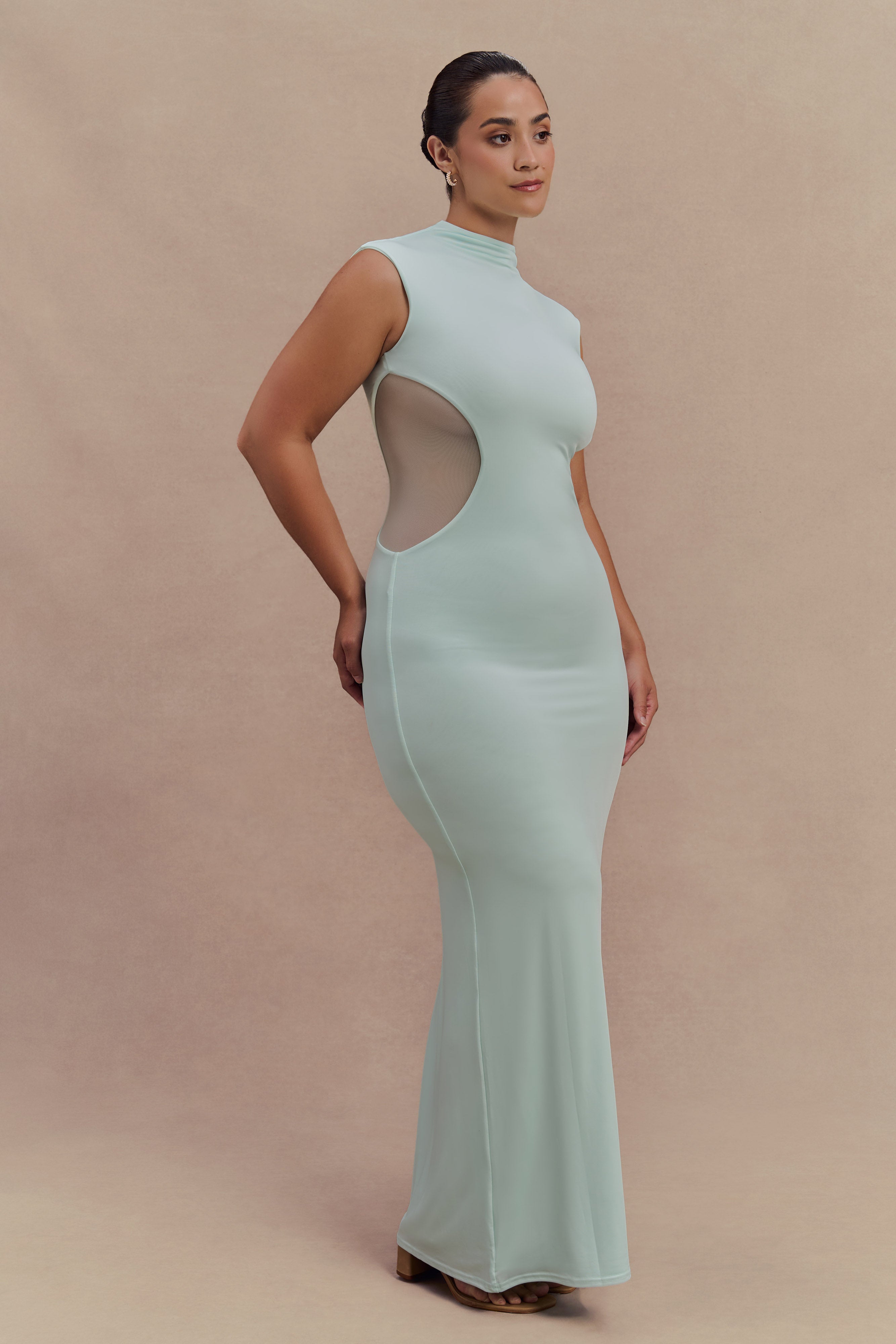 Bodycon Maxi Dress with Mesh Panels & Grown-On Neckline | Massie