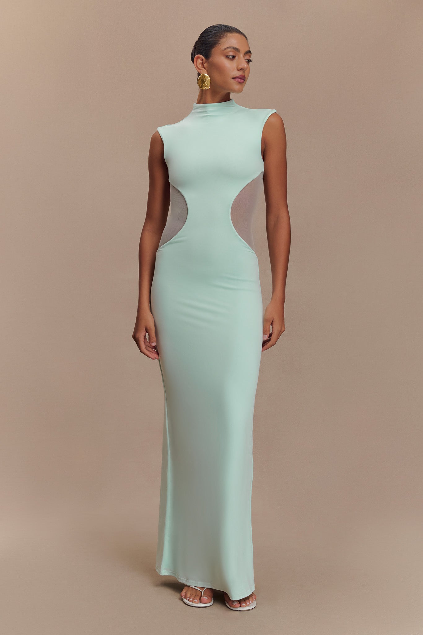 Bodycon Maxi Dress with Mesh Panels & Grown-On Neckline | Massie