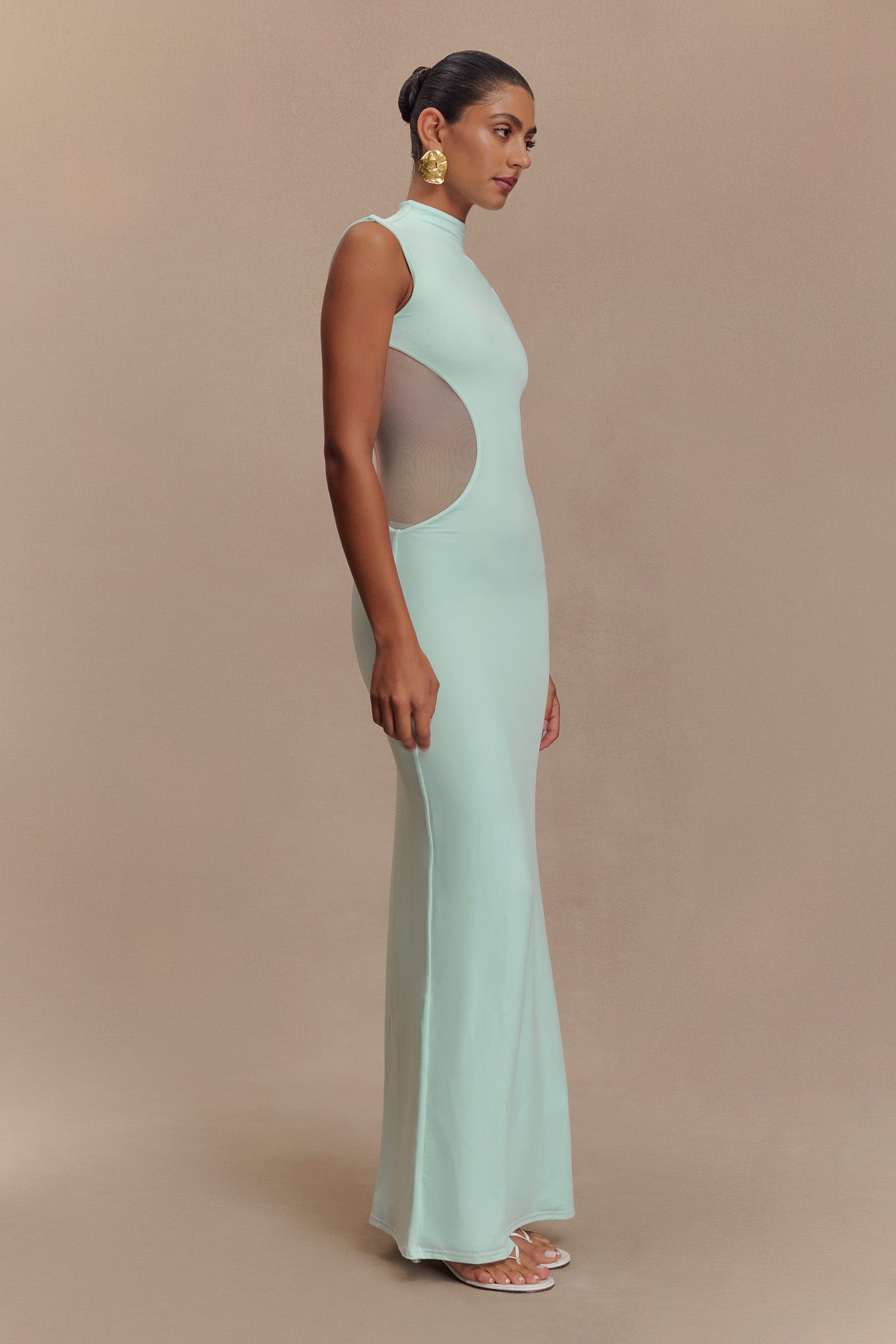 Bodycon Maxi Dress with Mesh Panels & Grown-On Neckline | Massie