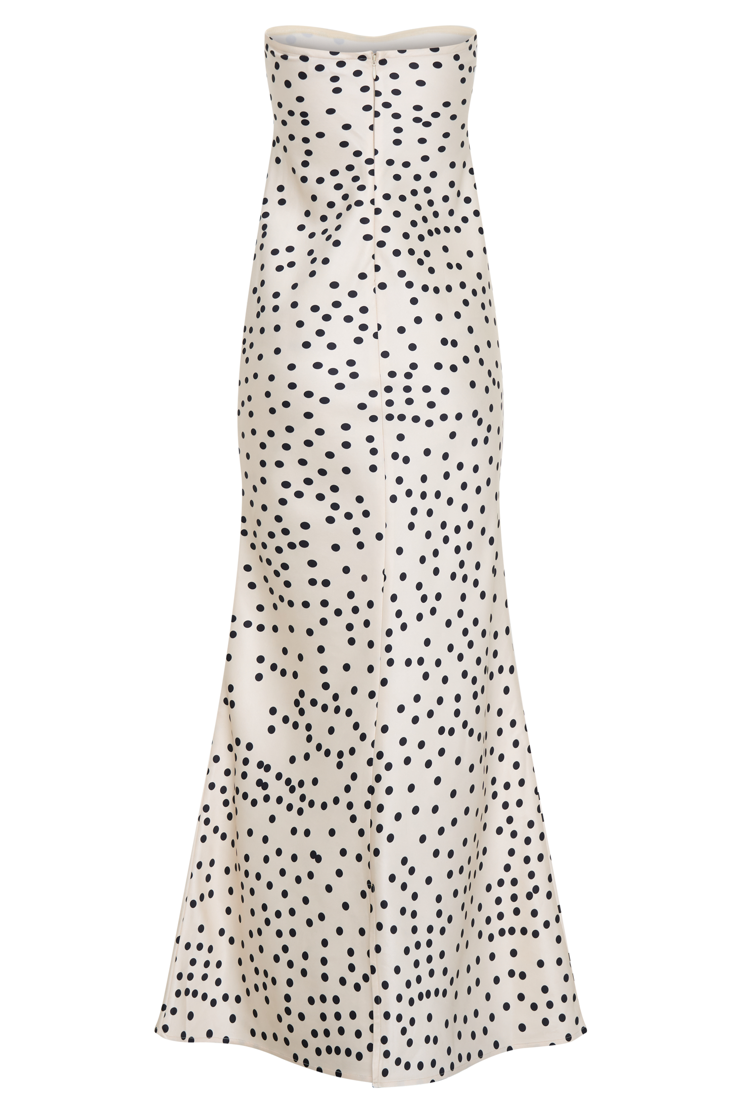 Strapless Satin Maxi Dress with Polka Dot Print | Claudette