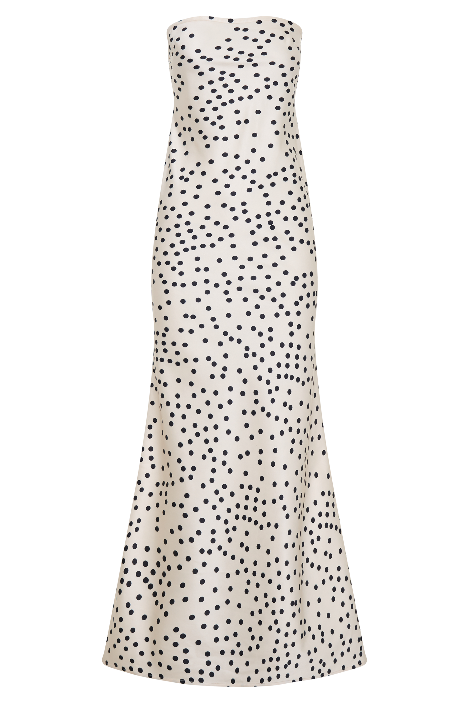 Strapless Satin Maxi Dress with Polka Dot Print | Claudette