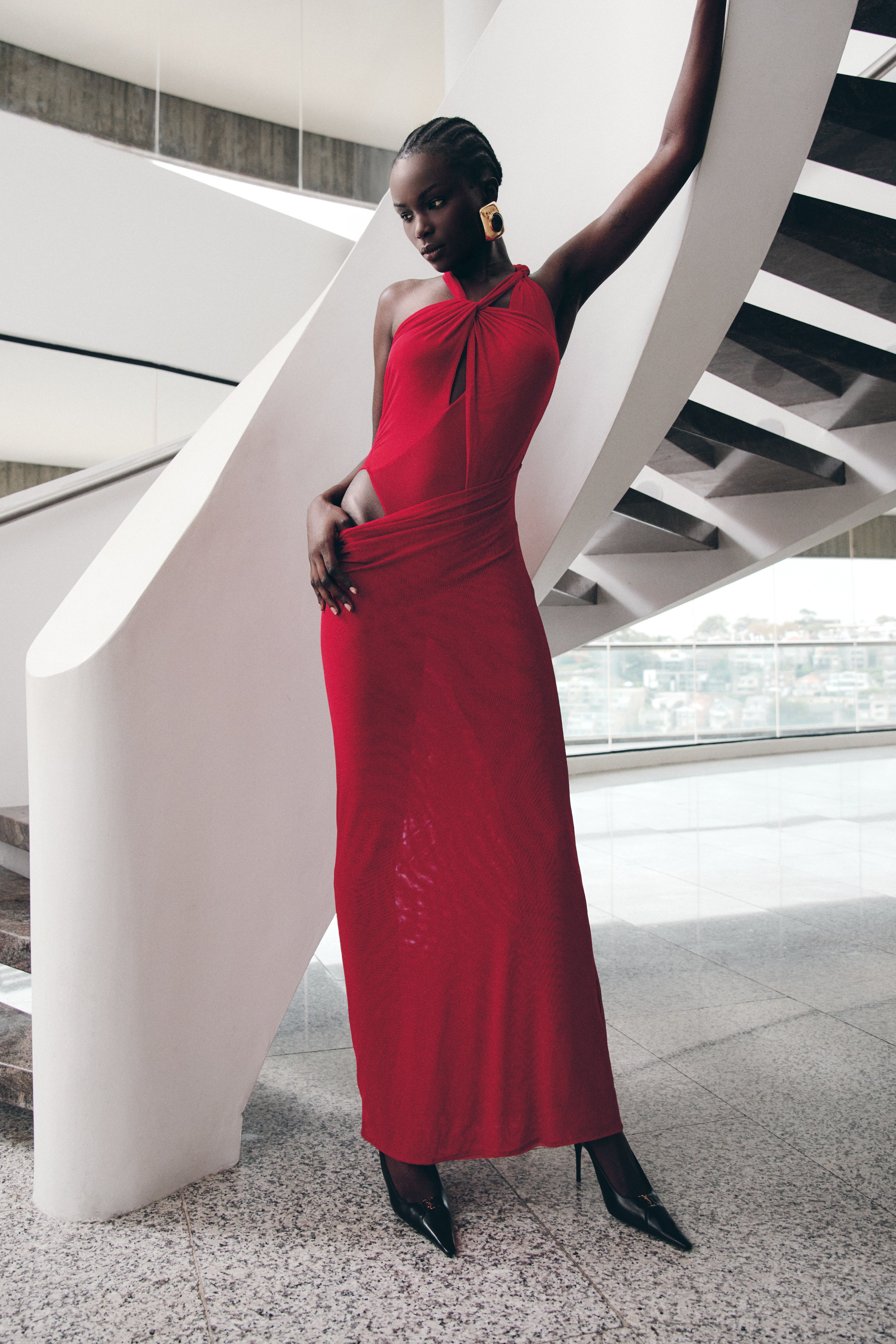 Knotted Mesh Maxi Dress with Sculptural Silhouette | Edwina
