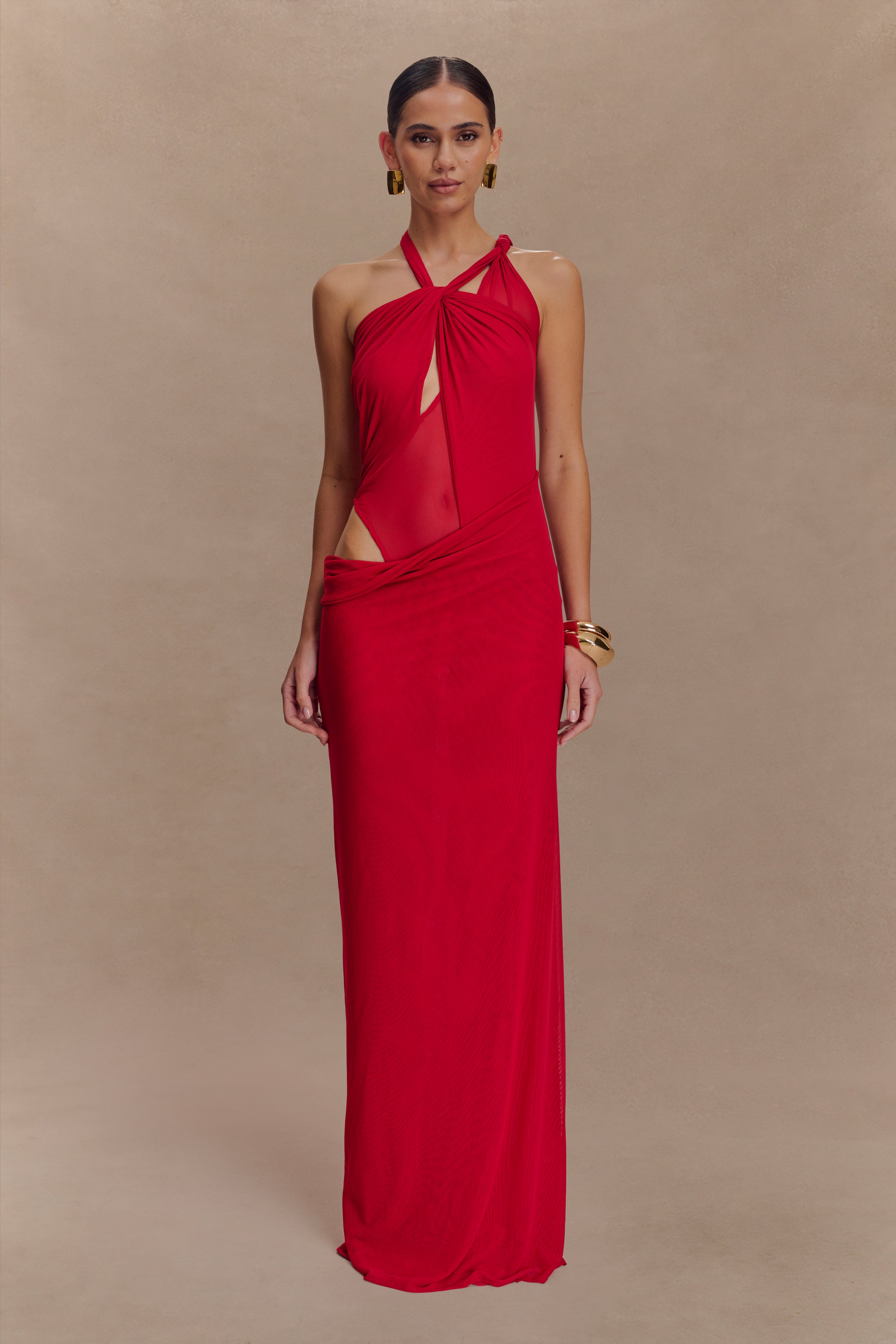 Knotted Mesh Maxi Dress with Sculptural Silhouette | Edwina