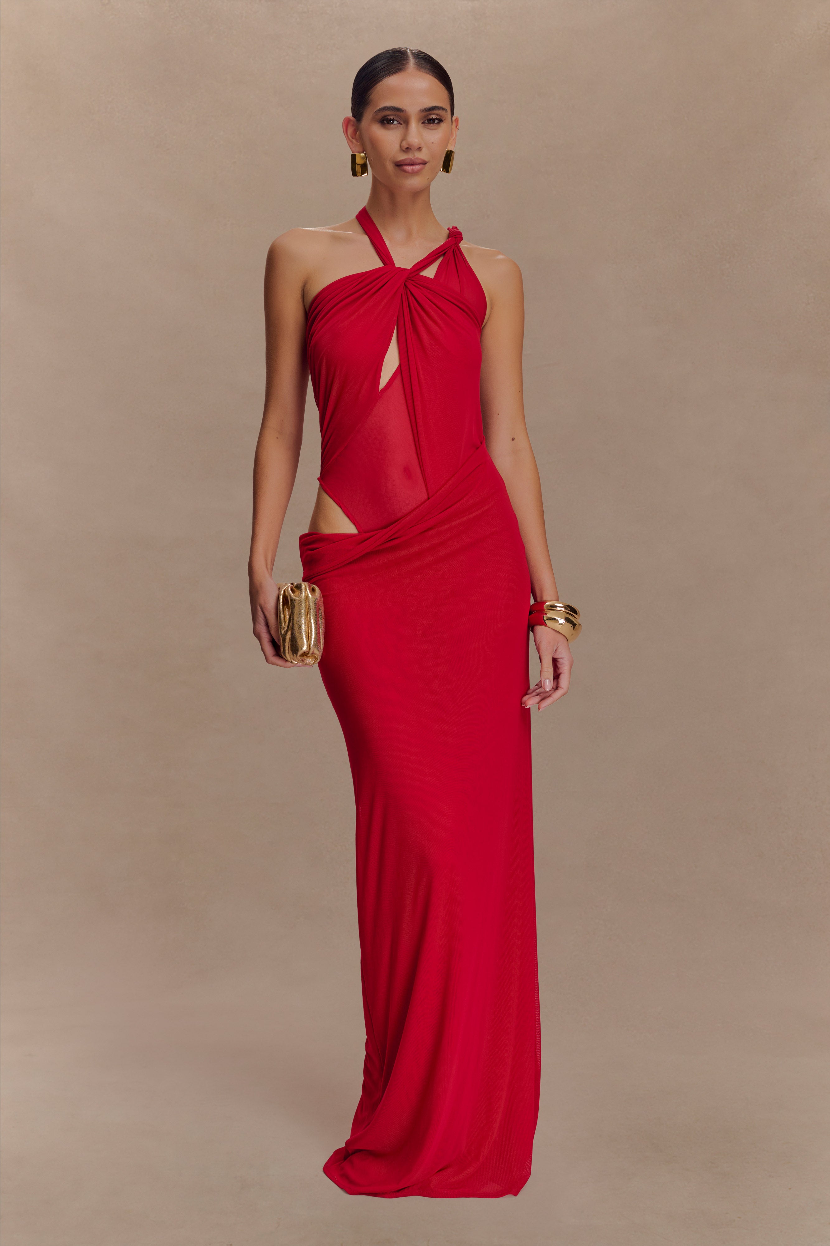 Knotted Mesh Maxi Dress with Sculptural Silhouette | Edwina