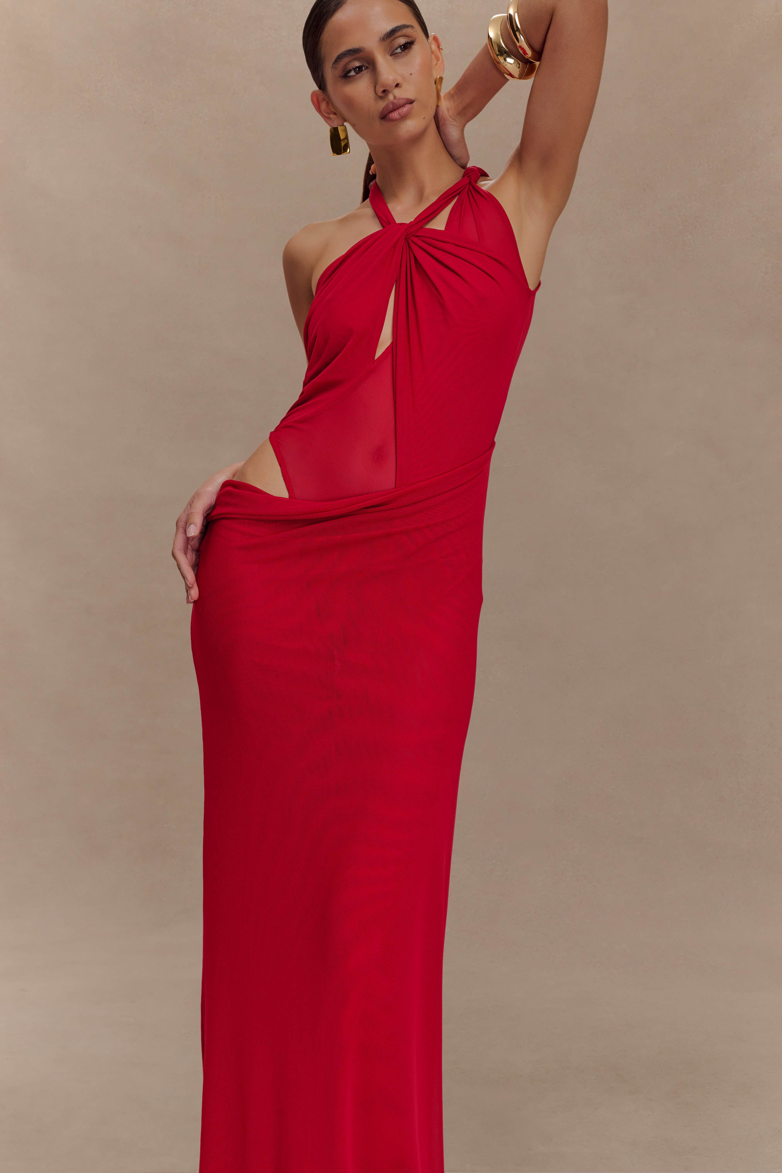 Knotted Mesh Maxi Dress with Sculptural Silhouette | Edwina